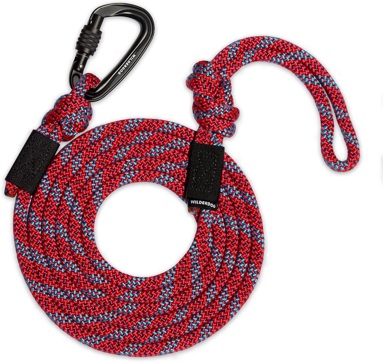 Wilderdog Heavy Duty Carabiner Climbing Rope Dog Leash - 10ft Durable Leash for Medium & Large Dogs - Maple Wood Handle - Perfect for Hiking, Camping & Outdoor Adventures