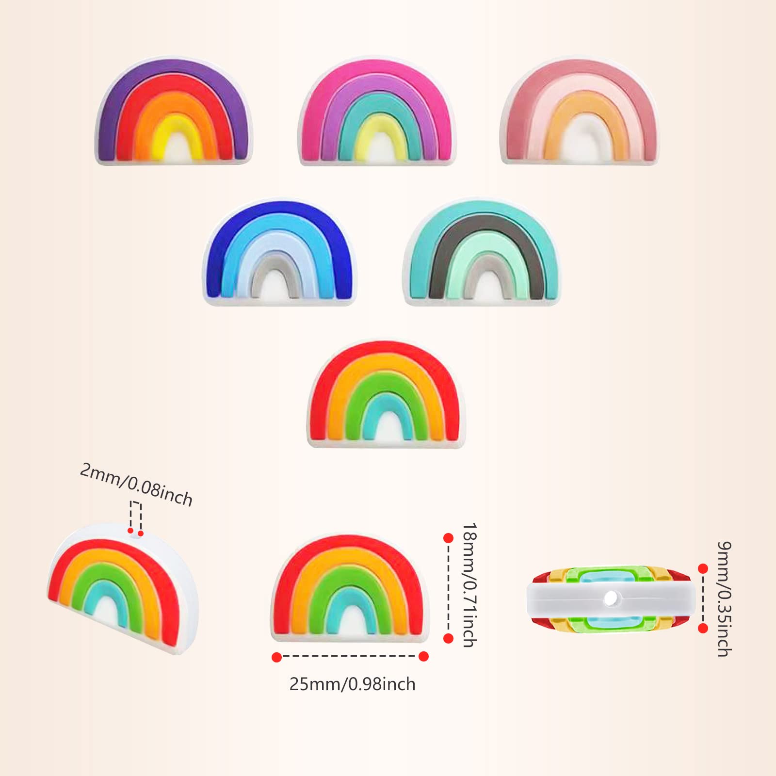 24 Pcs Silicone Rainbow Beads for DIY Jewelry Making - Keychain, Bracelet, Necklace, Hair Clip & Pen Decorations - Perfect for Kids Crafts, Party Favors and Gift Accessories