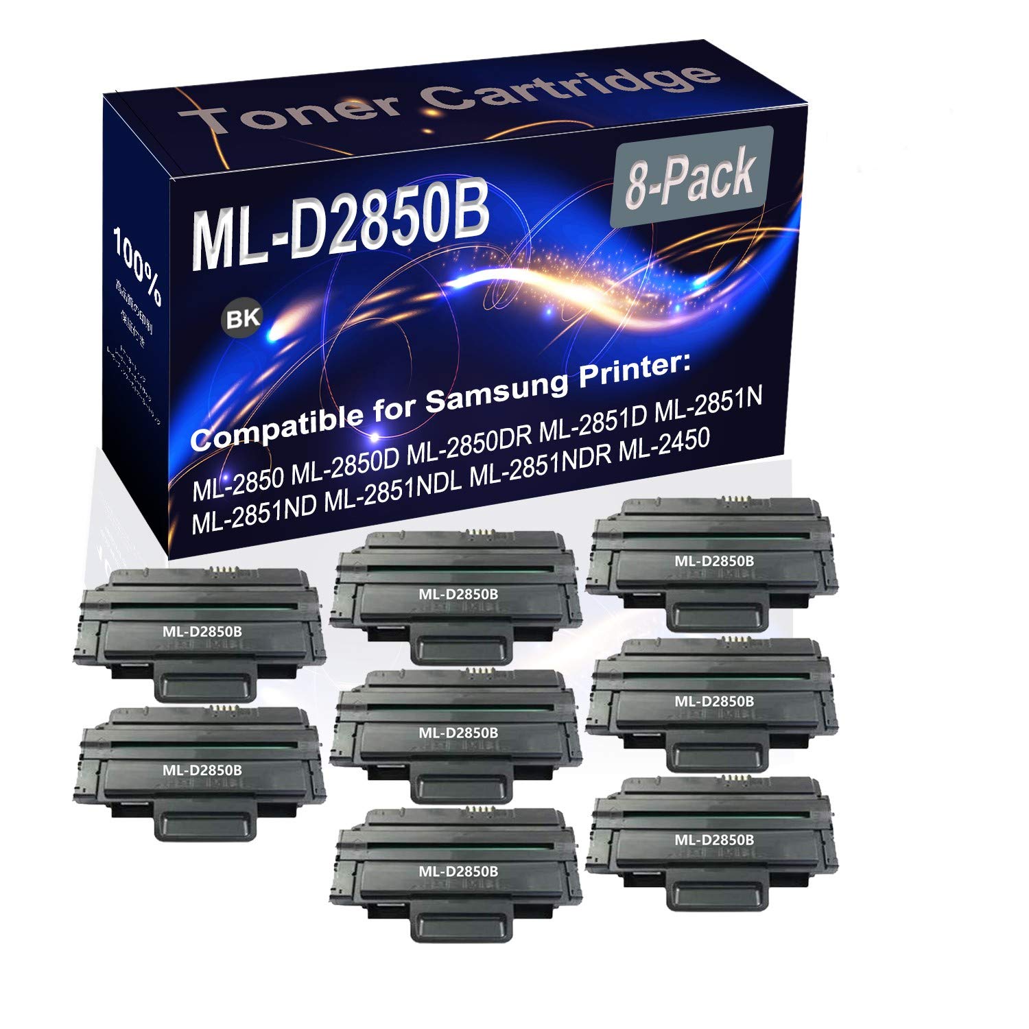 8-Pack Black High Yield Compatible Toner Cartridge Replacement for Samsung ML-2850/ML-2850D/ML-2850DR/ML-2851D/ML-2851N Series - Perfect for Office & Home Laser Printing Needs