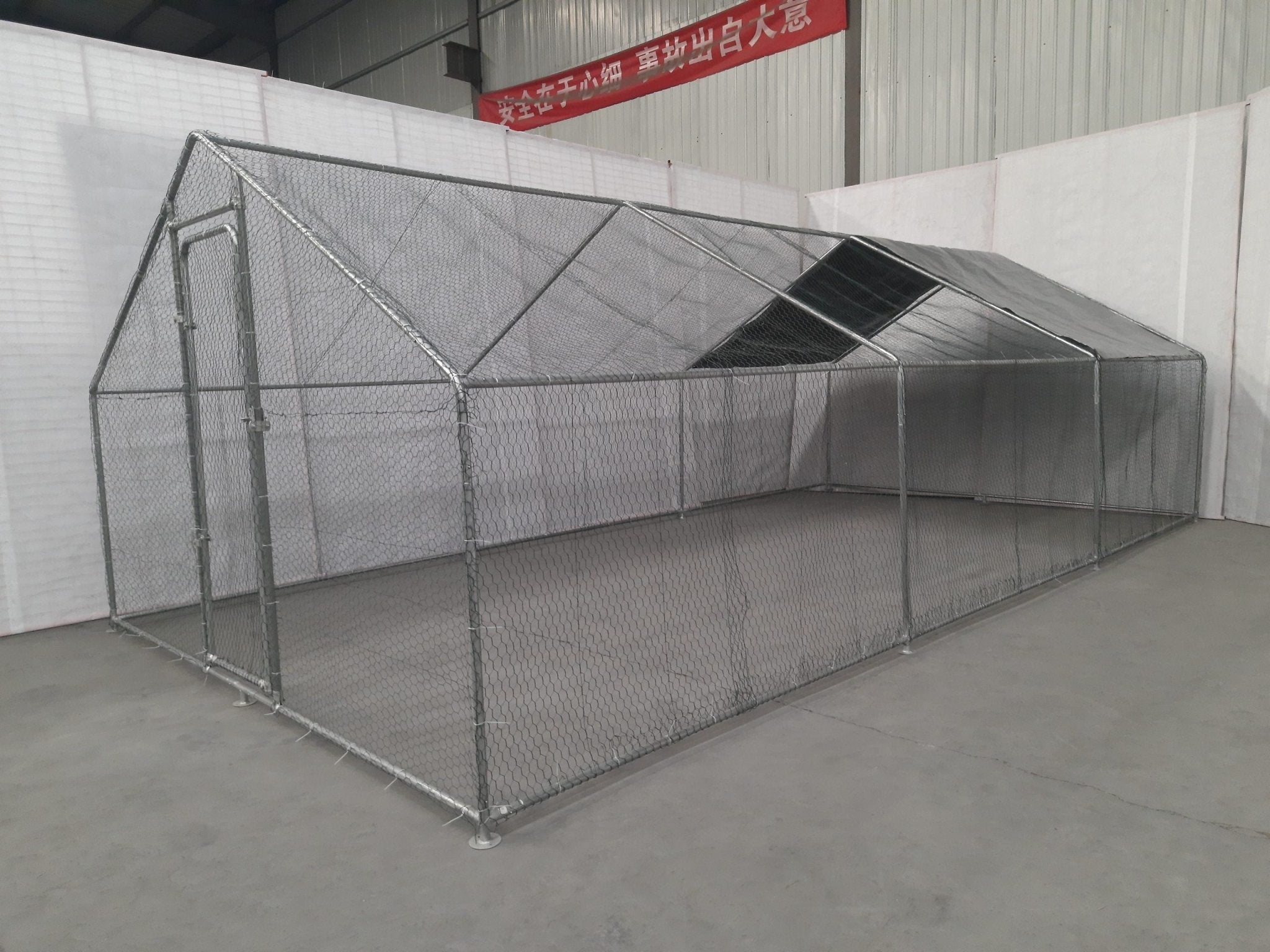 10x20 FT Heavy Duty Dog Kennel & Chicken Run - Galvanized Metal Frame Fenced Compound Cage for Outdoor Pets & Poultry - Perfect for Backyard, Farm, or Garden Use