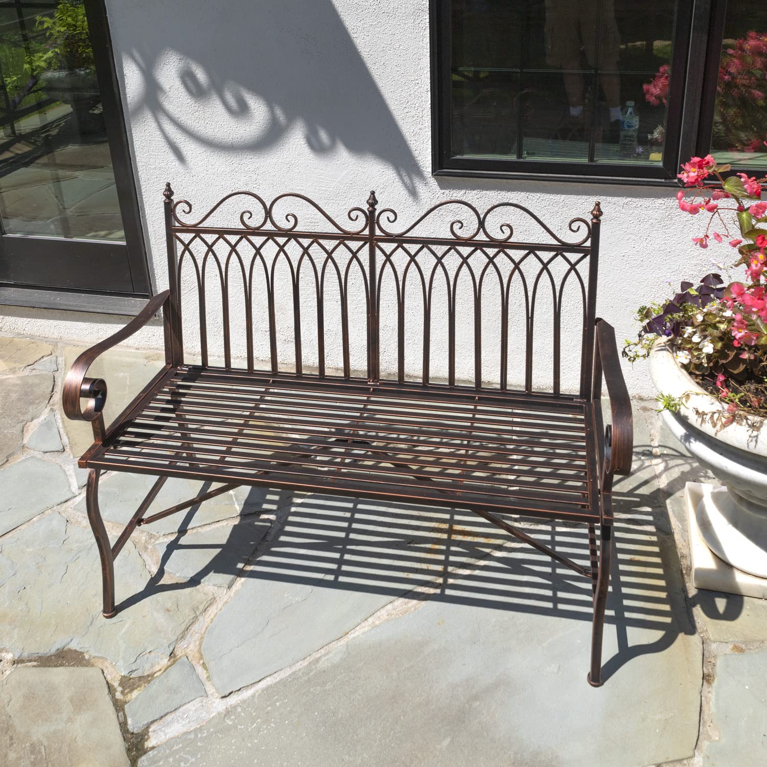 Premium Metal Garden Bench - Valley Forge Collection Patio Furniture for Outdoor Relaxation | Durable Steel Bench for Backyard, Deck, Poolside & Garden Decor