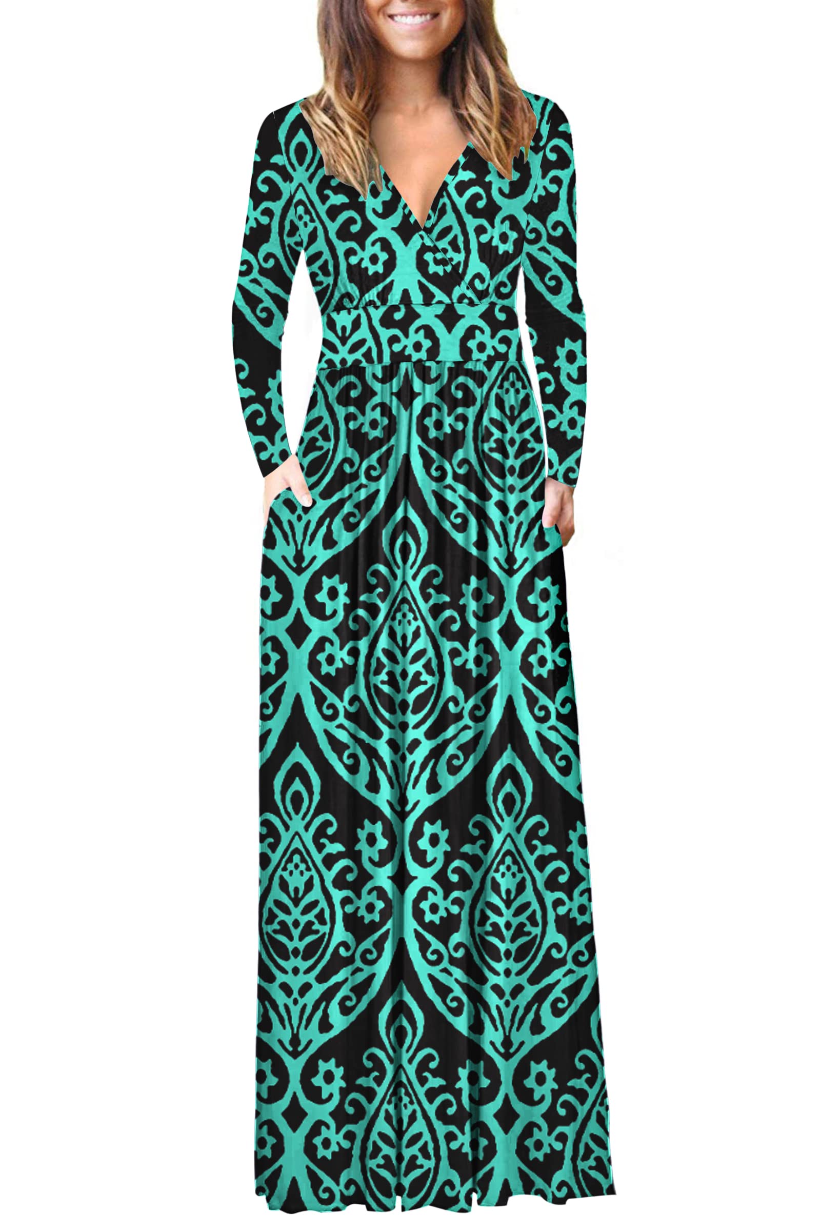 AUSELILY Women's Long Sleeve Loose Plain Maxi Dress Casual Flowy Midi Dress with Pockets - Perfect for Everyday Wear, Beach Cover Up & Boho Outfits