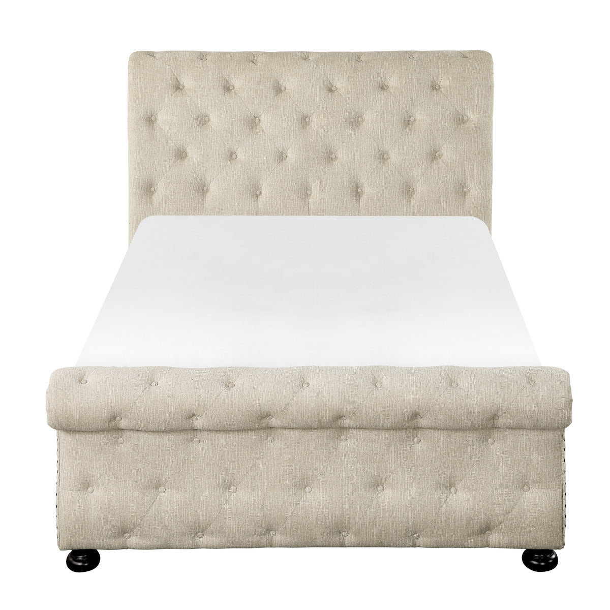 Luxury Beige Chenille Tufted King Size Bed Frame with Nailhead Trim - Elegant Bedroom Furniture for Master Suite & Guest Room Decor