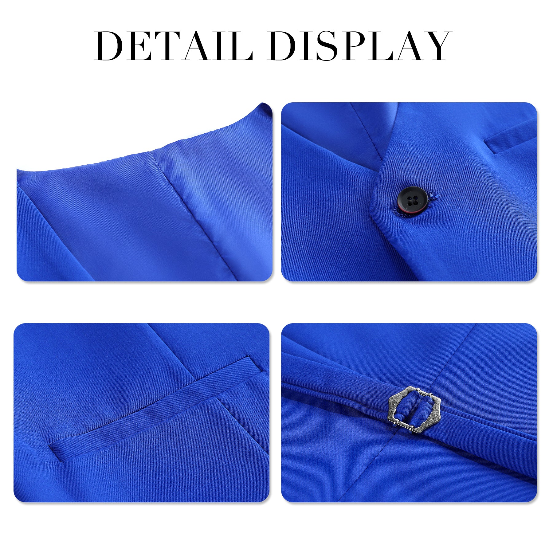 3 Piece Men's Solid 2 Button Suit Royal Blue - Formal Business Attire for Weddings, Office & Special Occasions