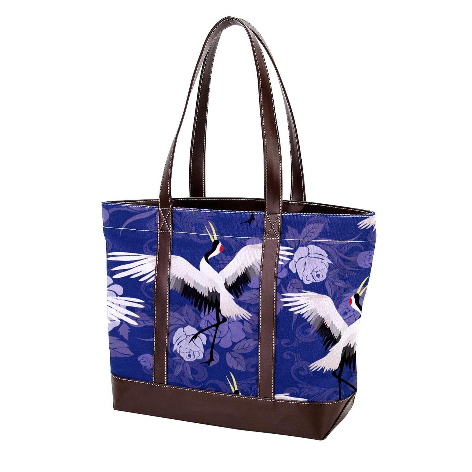 Stylish Large Leather & Canvas Flower Tote Bags for Women - Fashionable Top Handle Shoulder Satchel Hobo Purses | Perfect for Work, Travel, Shopping & Daily Use