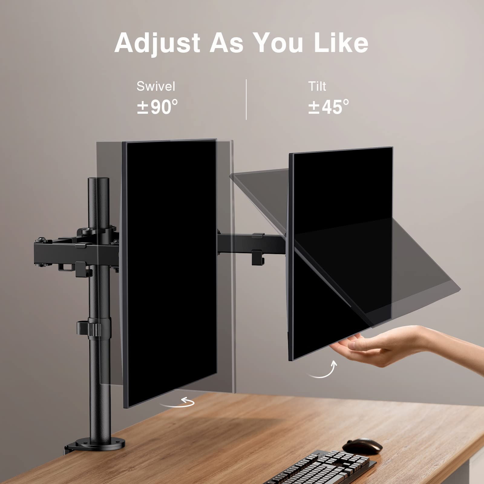 Ergear Dual Monitor Stand for 13-32 Inch Screens - Adjustable VESA Mount for Most 13-32 Inch Monitors - Perfect for Home Office, Gaming Setup & Workspace Ergonomics