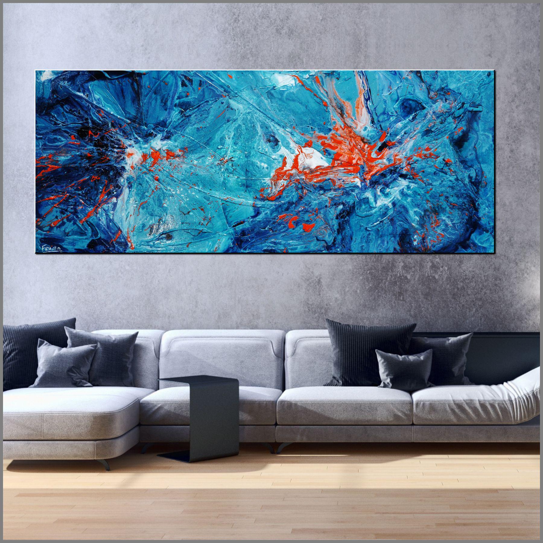 Blue and Orange Abstract Textured Painting - 200cm x 80cm Large Wall Art for Living Room, Bedroom Decor | Jelly Candy Inspired Modern Canvas Artwork
