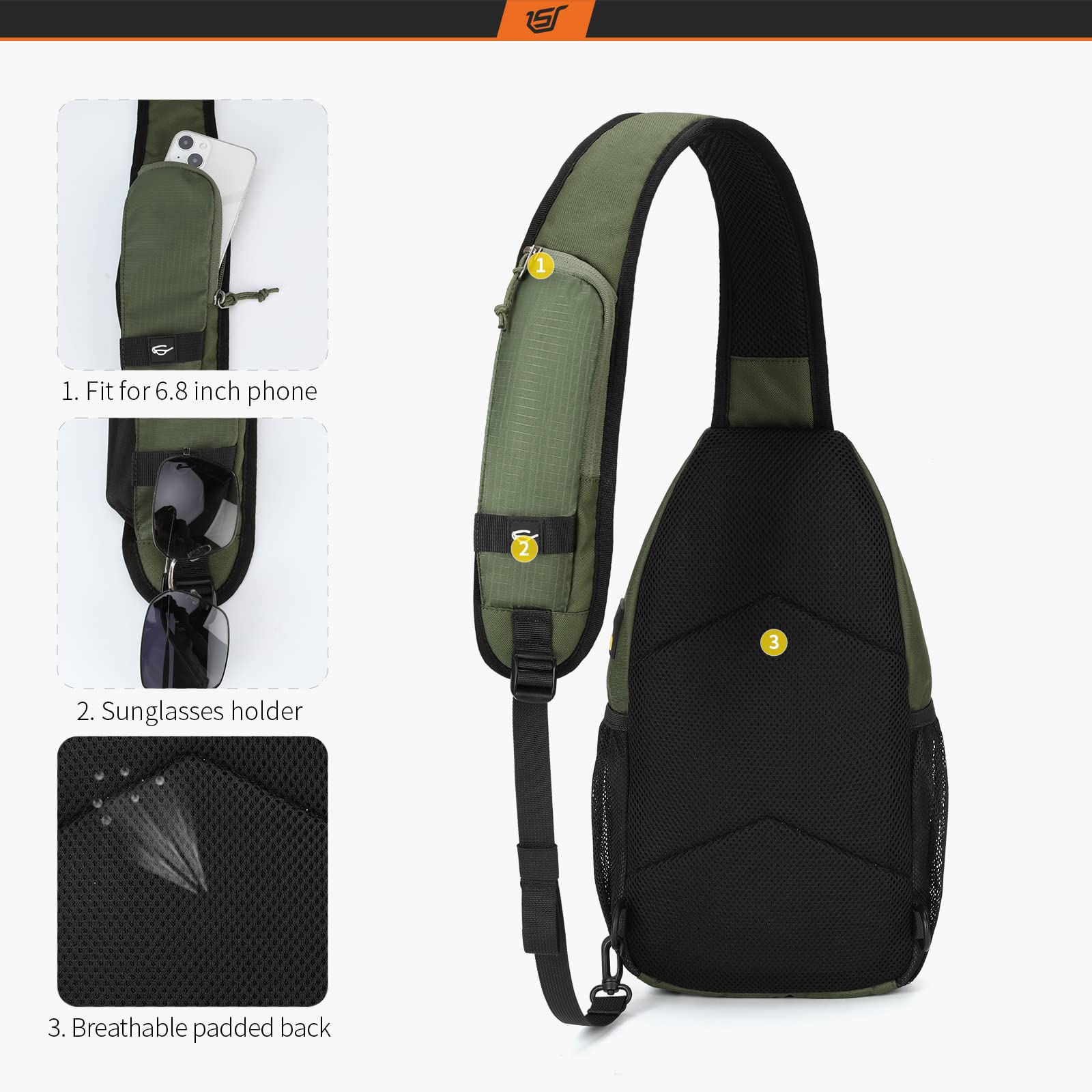 SKYSPER Sling Bag Crossbody Backpack - Lightweight Chest Shoulder Bag for Travel, Hiking & Everyday Use - Unisex Design for Men & Women (Army Green) - Perfect for Commuting, Outdoor Adventures & Casual Outings