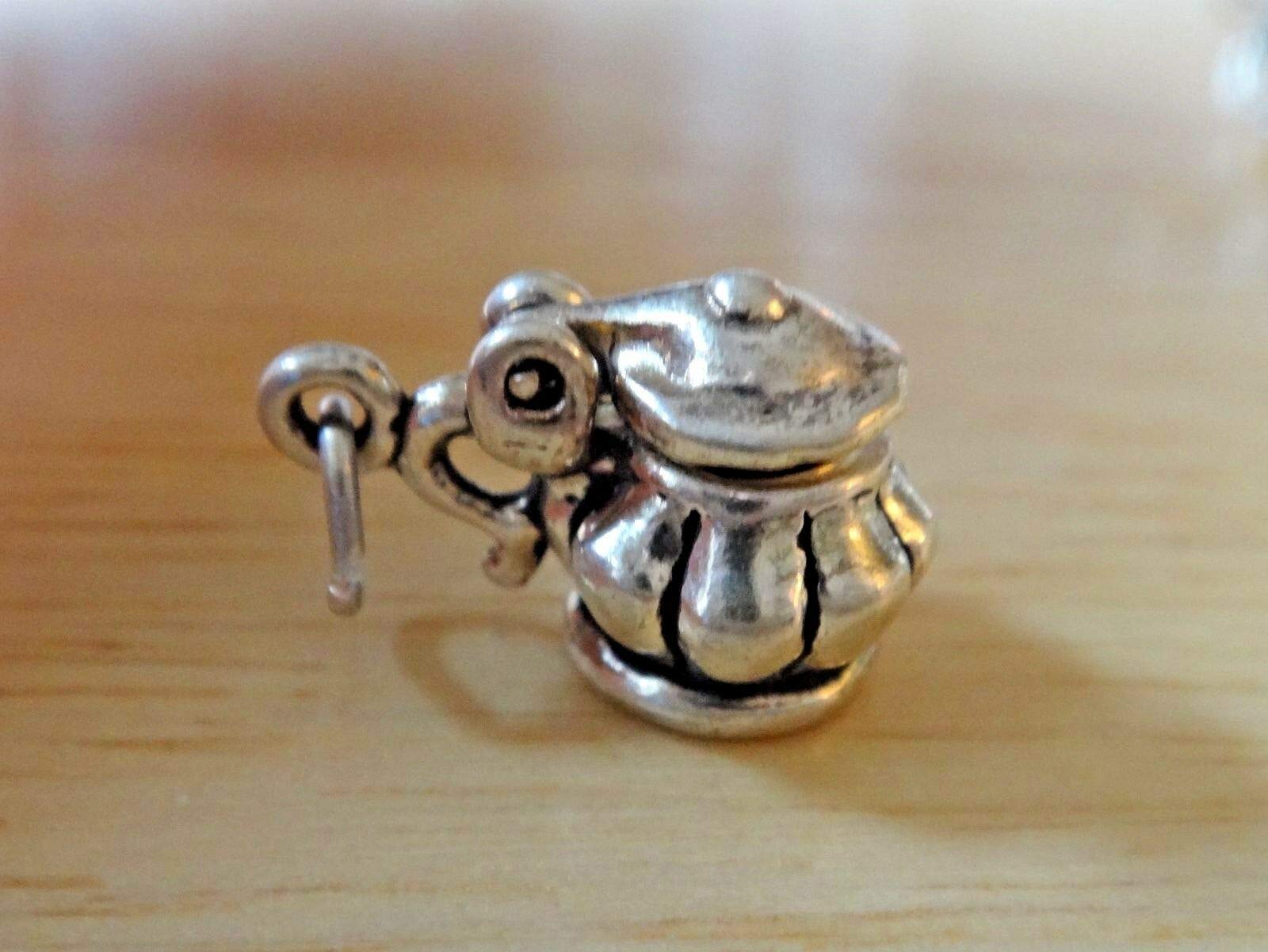 Sterling Silver 3D 17x12mm 3.9g Movable Lid Sugar Bowl Tea Coffee Charm Bead - DIY Jewelry Making Craft Supplies for Bracelets & Necklaces - Perfect for Tea Lovers & Handmade Gift Ideas
