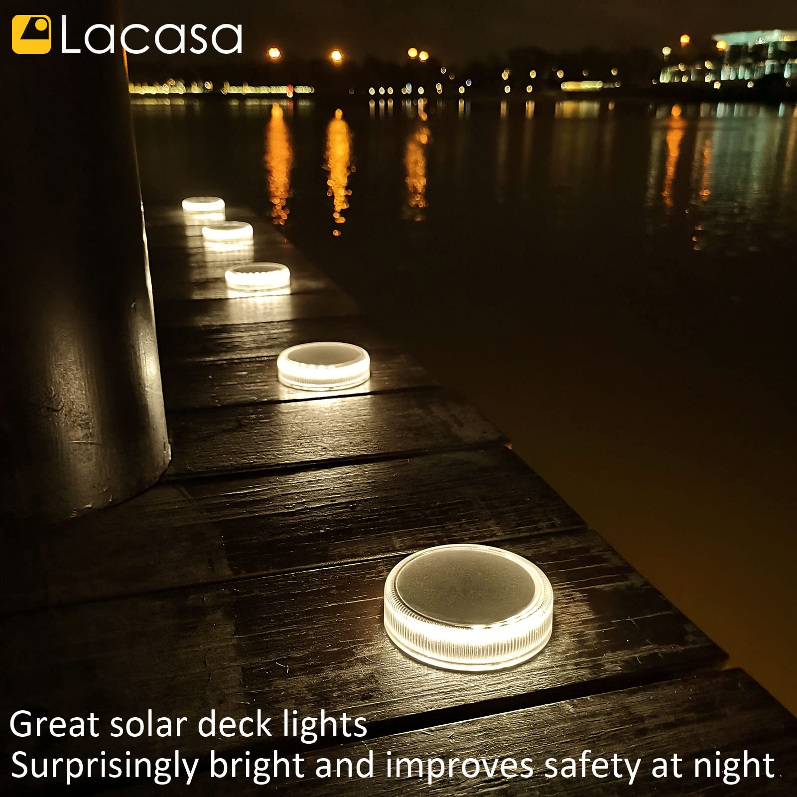 Lacasa Solar Deck Lights 4 Pack – 30LM Outdoor Solar Powered LED Step Lights, 4000K Natural White, IP68 Waterproof, Auto On/Off – Perfect for Garden, Stairs, Driveway, Pathway, Dock & Patio Lighting