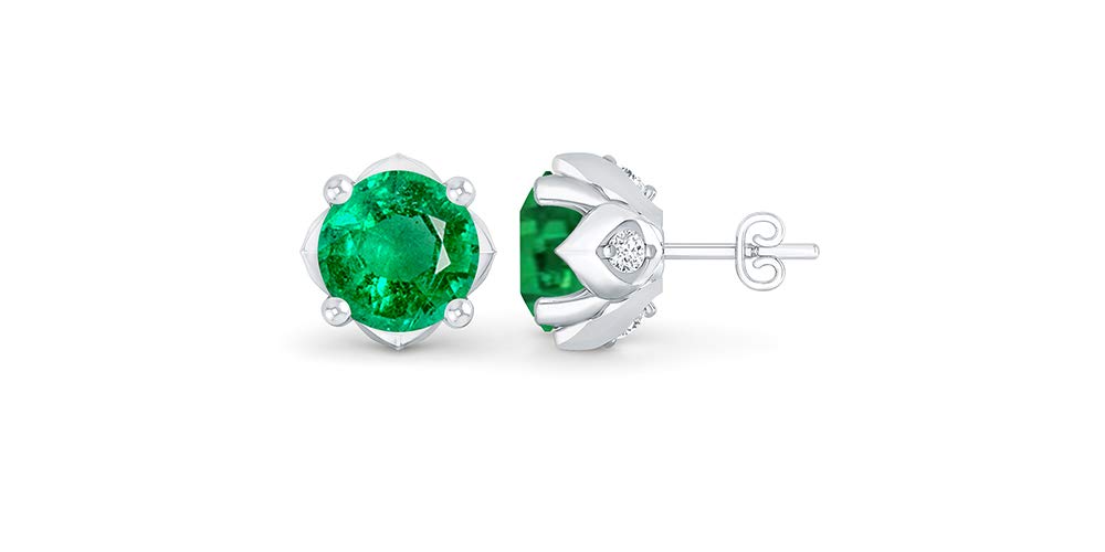 Inspereza 18KT Gold Round Gemstone & White Diamond Solitaire Stud Earrings (6.2mm Earrings with 5.5mm Gemstone) - Perfect for Weddings, Anniversaries & Special Occasions