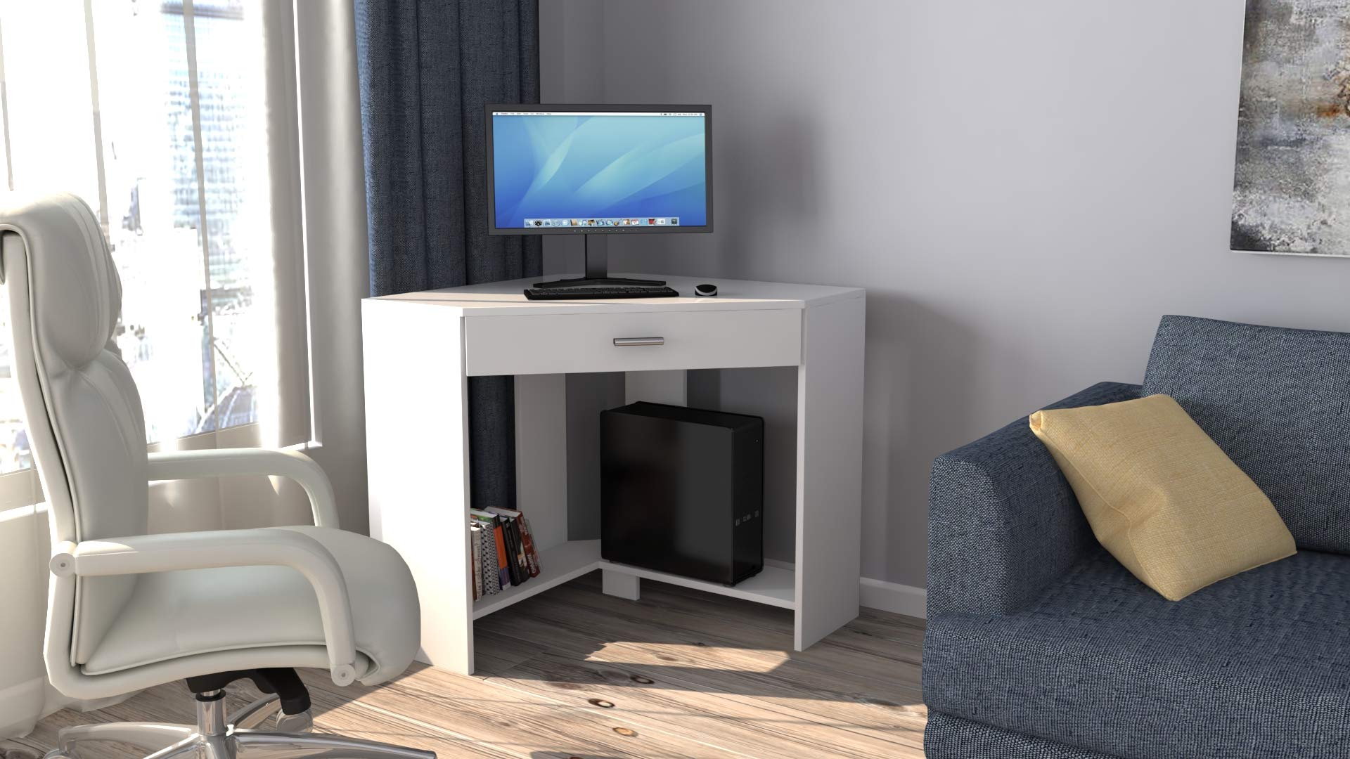 Stylish White Gloss Modern Corner Vanity with Mirror - Perfect for Small Bathrooms & Bedroom Makeup Stations