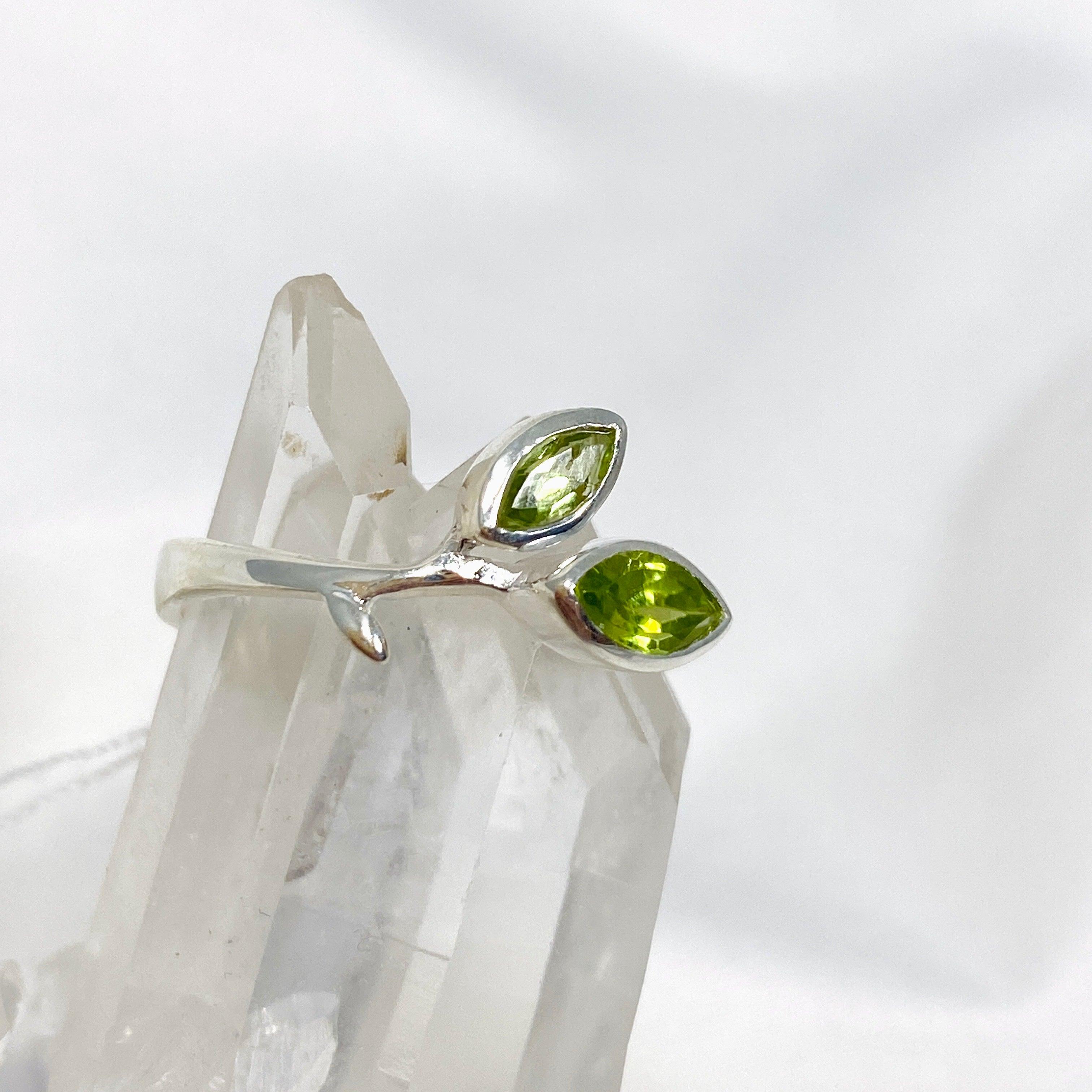 Peridot Faceted Marquise Multistone Leaf Ring R3735 - Elegant Green Gemstone Jewelry for Women, Perfect for Weddings, Parties & Special Occasions