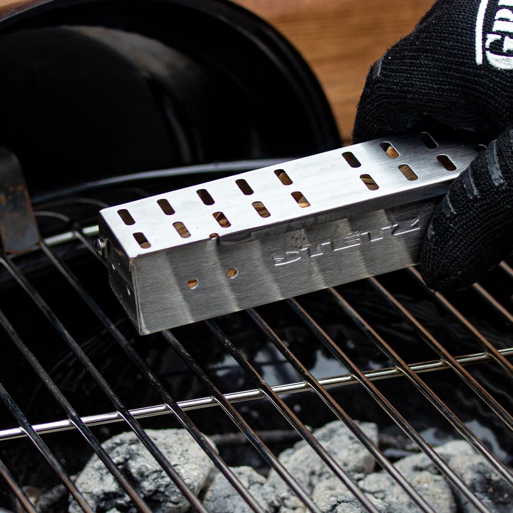 STETZ Mini Smoker Box for Gas & Charcoal Grills - Stainless Steel Wood Chips Smoker Box with Hinged Lid - 6.7