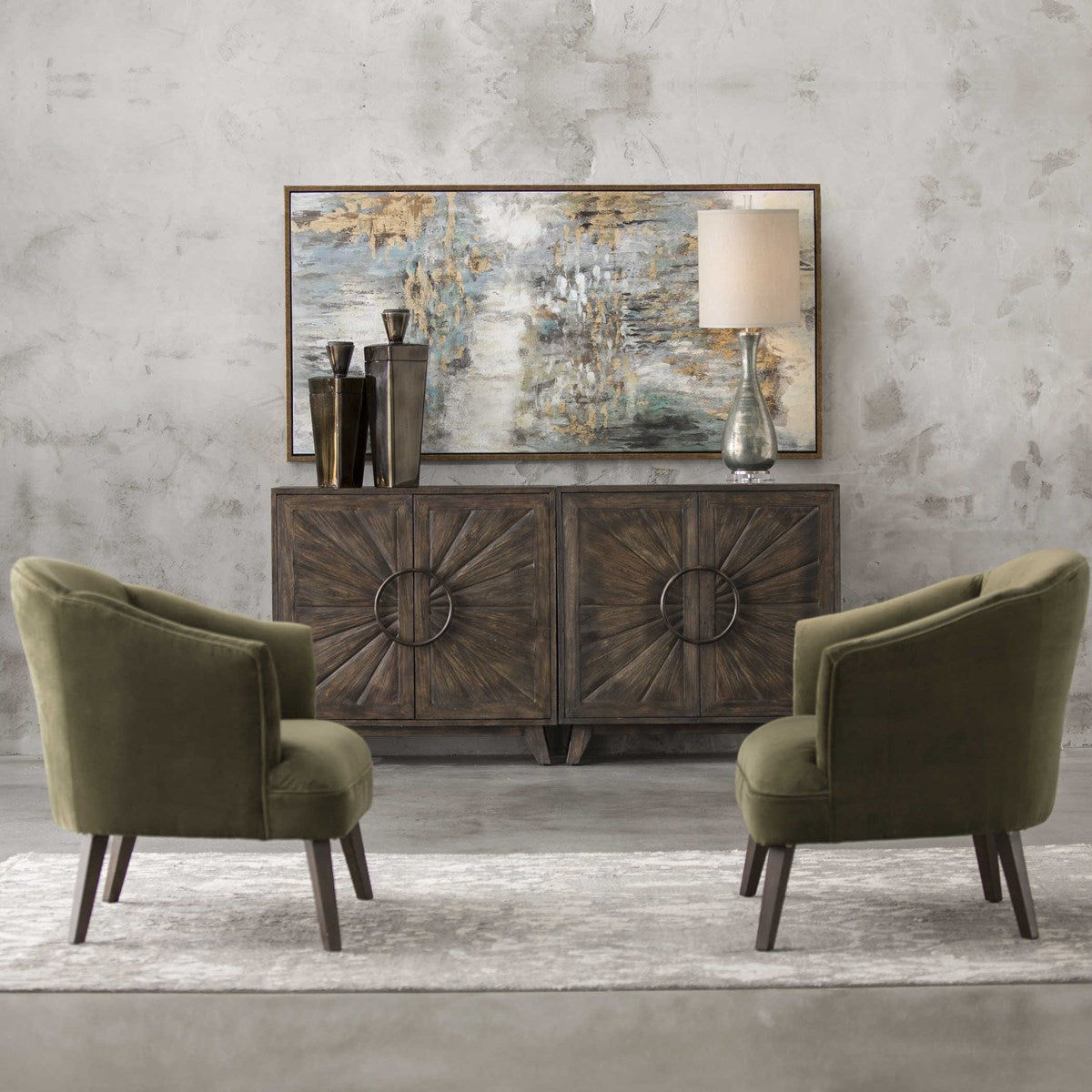 Conroy Accent Chair in Olive Velvet - Modern Upholstered Lounge Chair for Living Room, Bedroom & Office - Soft Velvet Fabric with Sturdy Wooden Legs