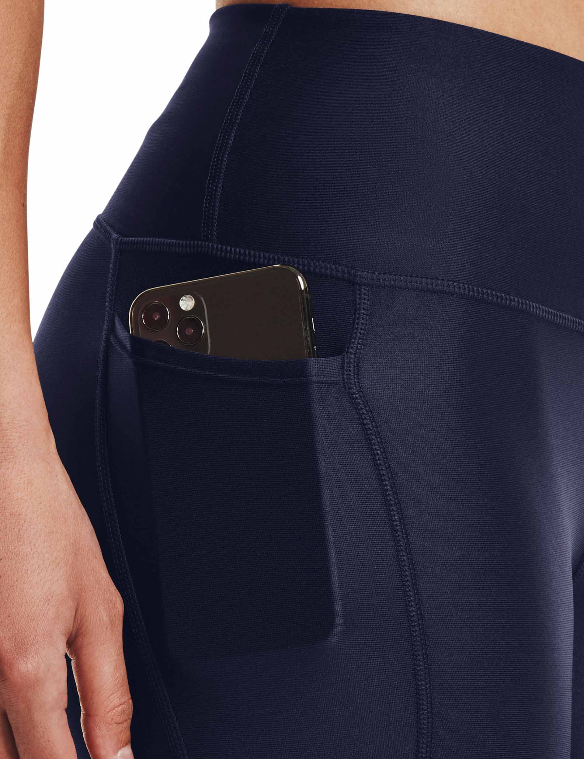 HeatGear Armour No Slip Waistband Ankle Leggings for Women - Midnight Navy/White - High Performance Workout Leggings for Running, Yoga & Gym