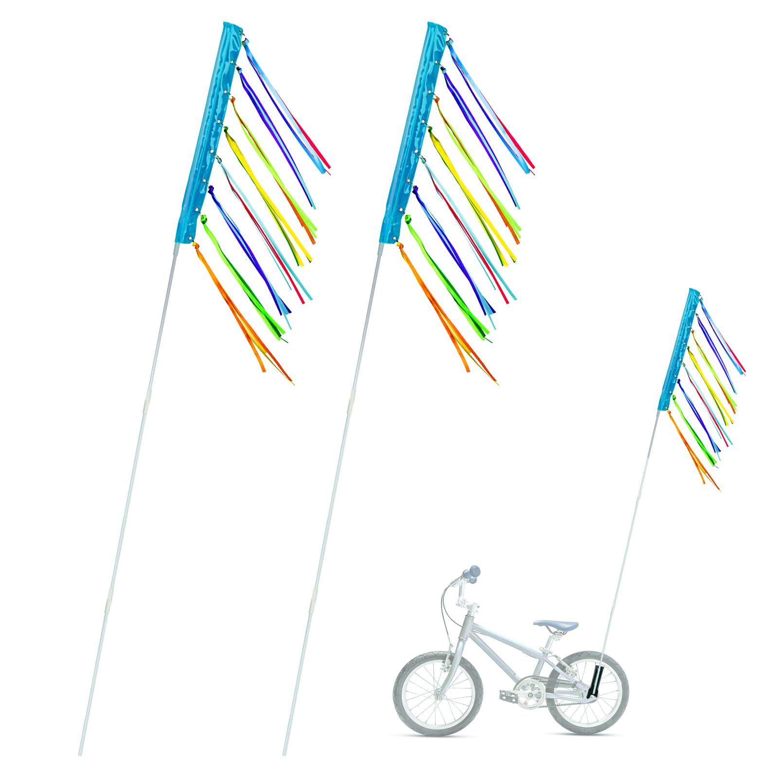2 Pack 6 ft Bike Safety Flags with Pole - High Visibility Blue Reflective Warning Flags for Bicycles, Go Karts, Trikes, Dirt Bikes & Mobility Scooters | Telescopic Mount, Waterproof Design for Road Safety, Kayaking & Outdoor Activities