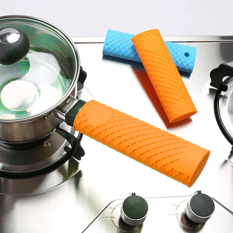 Heat Resistant Silicone Hot Handle Holder - 6.1 Inch Non-Slip Pot Handle Sleeve for Cast Iron Pots, Woks, Frying Pans & Skillets - Oven Safe Kitchen Accessories (Orange, 2-Pack) - Perfect for Cooking, Grilling & Baking