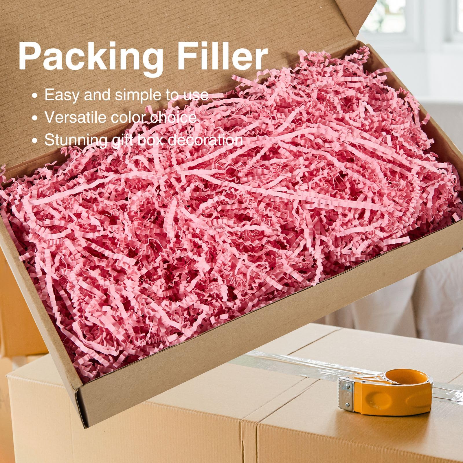 Nyvexon Crinkle Cut Paper Shred - 4.5oz Pink Shredded Paper Filler for Gift Baskets, Box Stuffing & Packing | Perfect for Christmas, Wedding, Birthday Decorations | Eco-Friendly Gift Wrapping & Party Decoration Supplies