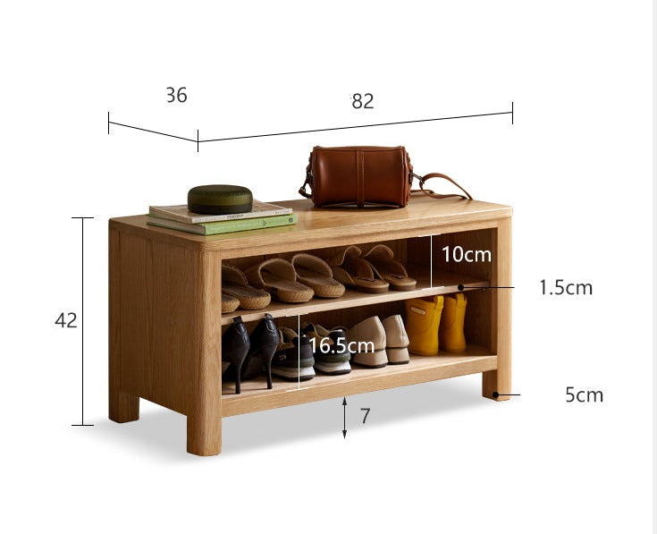 Solid Oak Wood Shoe Storage Bench with Cushion - Entryway Organizer for Shoes, Boots & Accessories - Perfect for Hallway, Mudroom & Closet Organization