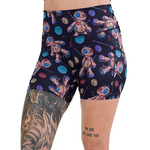 Voodoo Doll Print Shorts for Men & Women - Stylish Black Casual Shorts for Summer, Gym, and Lounge Wear