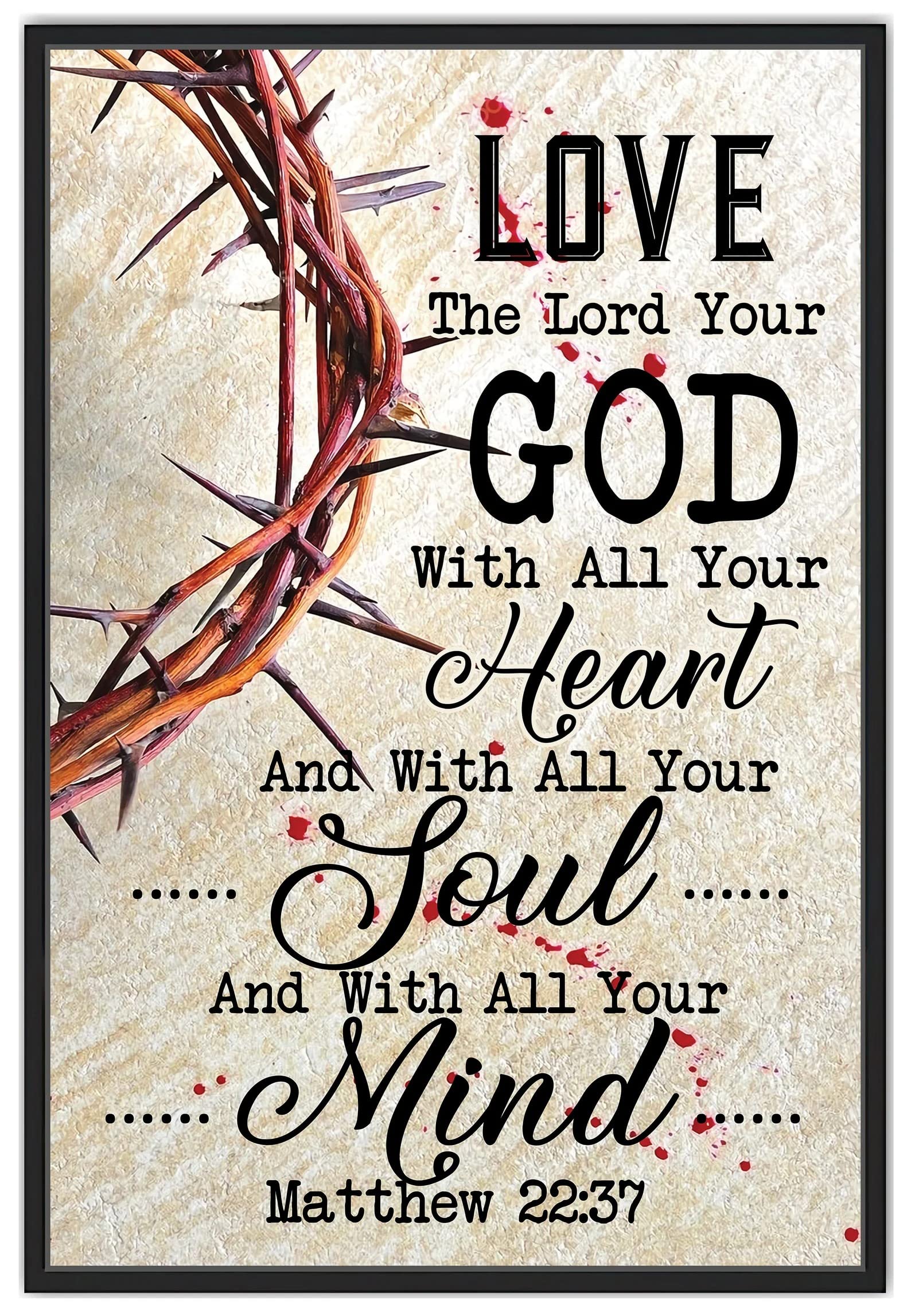 Religious Wall Art - Bible Verse Poster 'Love The Lord' (16x24) for Home & Church Decor