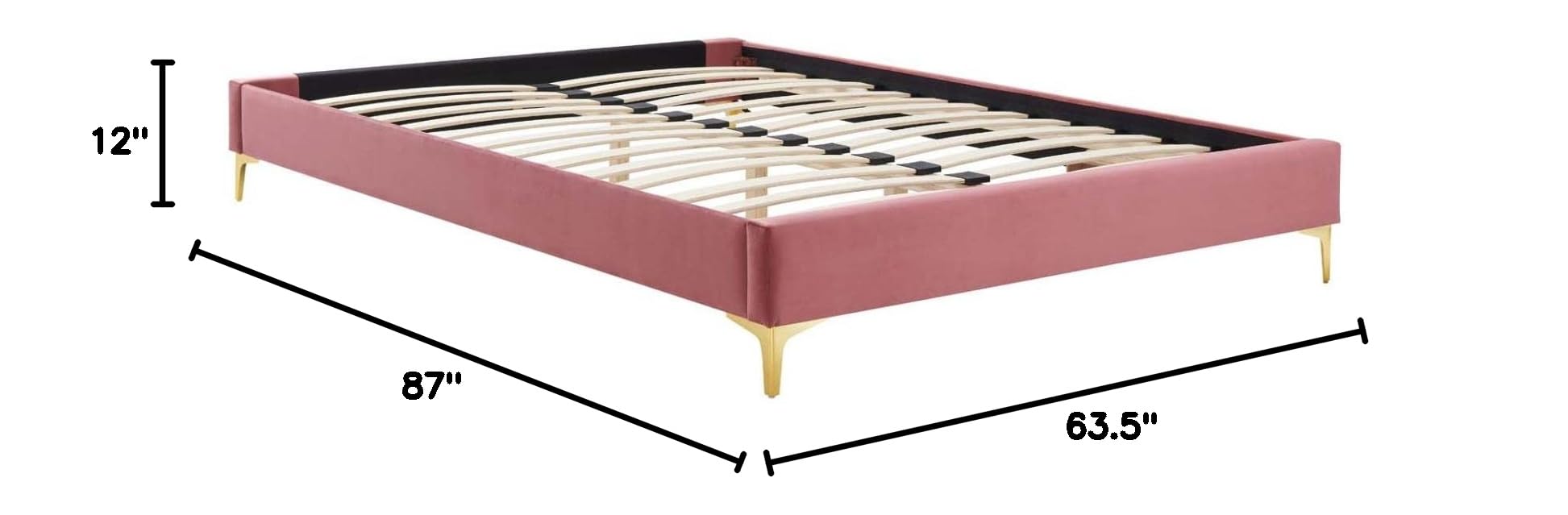 Modway MOD-6275-DUS Sutton Queen Size Bed Frame with Performance Velvet Upholstery in Dusty Rose - Luxurious Bedroom Furniture for Modern Home Decor