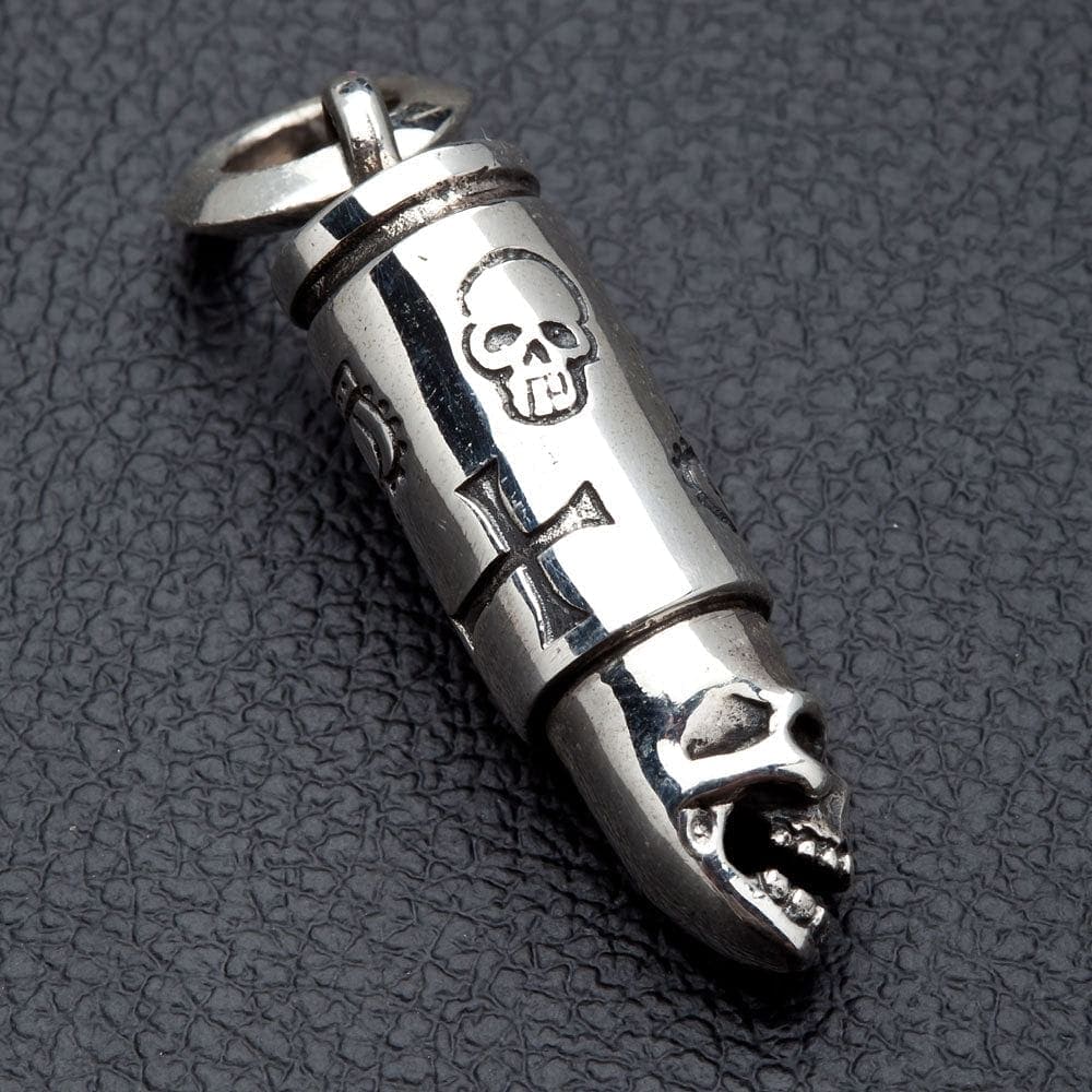 Skull Bullet Sterling Silver Biker Pendant Necklace for Men - Gothic Punk Jewelry Gift for Motorcycle Riders & Rock Music Fans