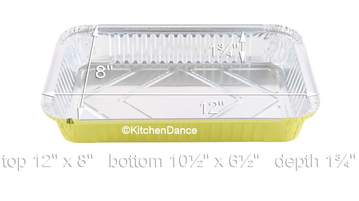 KitchenDance 4-Pound Disposable Colored Aluminum Oblong Baking Pan with Lid - Gold Foil Food Storage Container for Cakes, Lasagna & Meal Prep - Ideal for Home Kitchens, Restaurants & Catering Services (200 Count, #52180L)