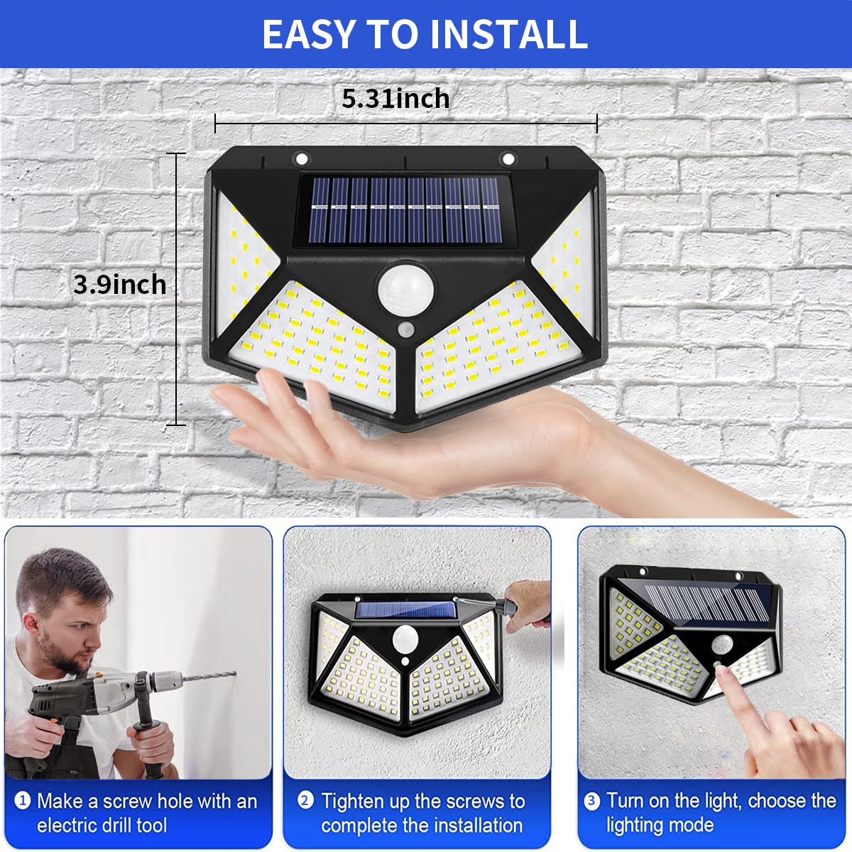8 Pack Ceena Outdoor Solar Wall Lights - 100 LEDs with Reflector, 270° Wide Angle, IP65 Waterproof, Motion Sensor Security Lights for Exterior Wall, Patio, Yard, Garage, Deck, Garden - Perfect for Nighttime Safety and Landscape Lighting