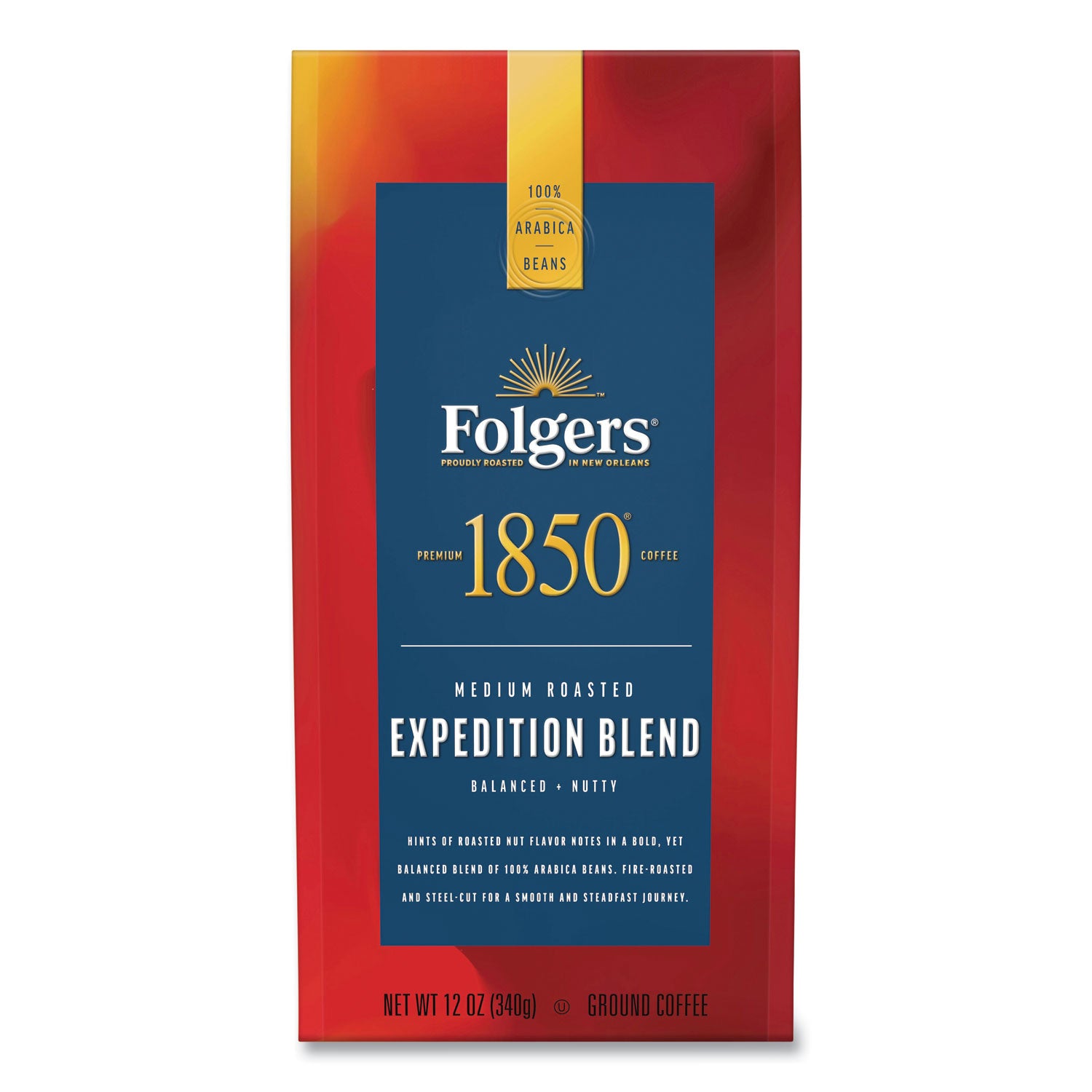 1850 Coffee Expedition Blend Medium Roast Ground Coffee - 12 oz Bag for Camping, Hiking & Outdoor Adventures