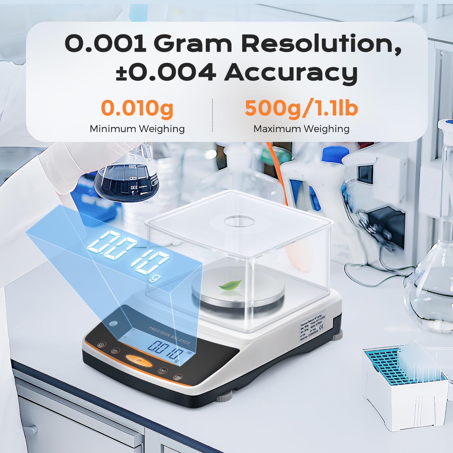 Bonvoisin 500g x 0.001g Precision Digital Analytical Balance | Lab Scale with 0.001g Accuracy & 17 Units | Scientific Milligram Scale for Laboratory, Pharmacy & Jewelry Weighing