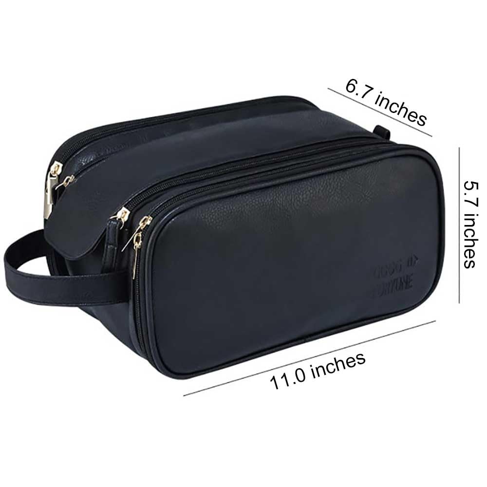 JAF Men's Travel Toiletry Bag - Waterproof Leather Cosmetic Organizer for Men | Compact & Durable Small Travel Bag (Black) | Perfect for Business Trips, Gym & Weekend Getaways