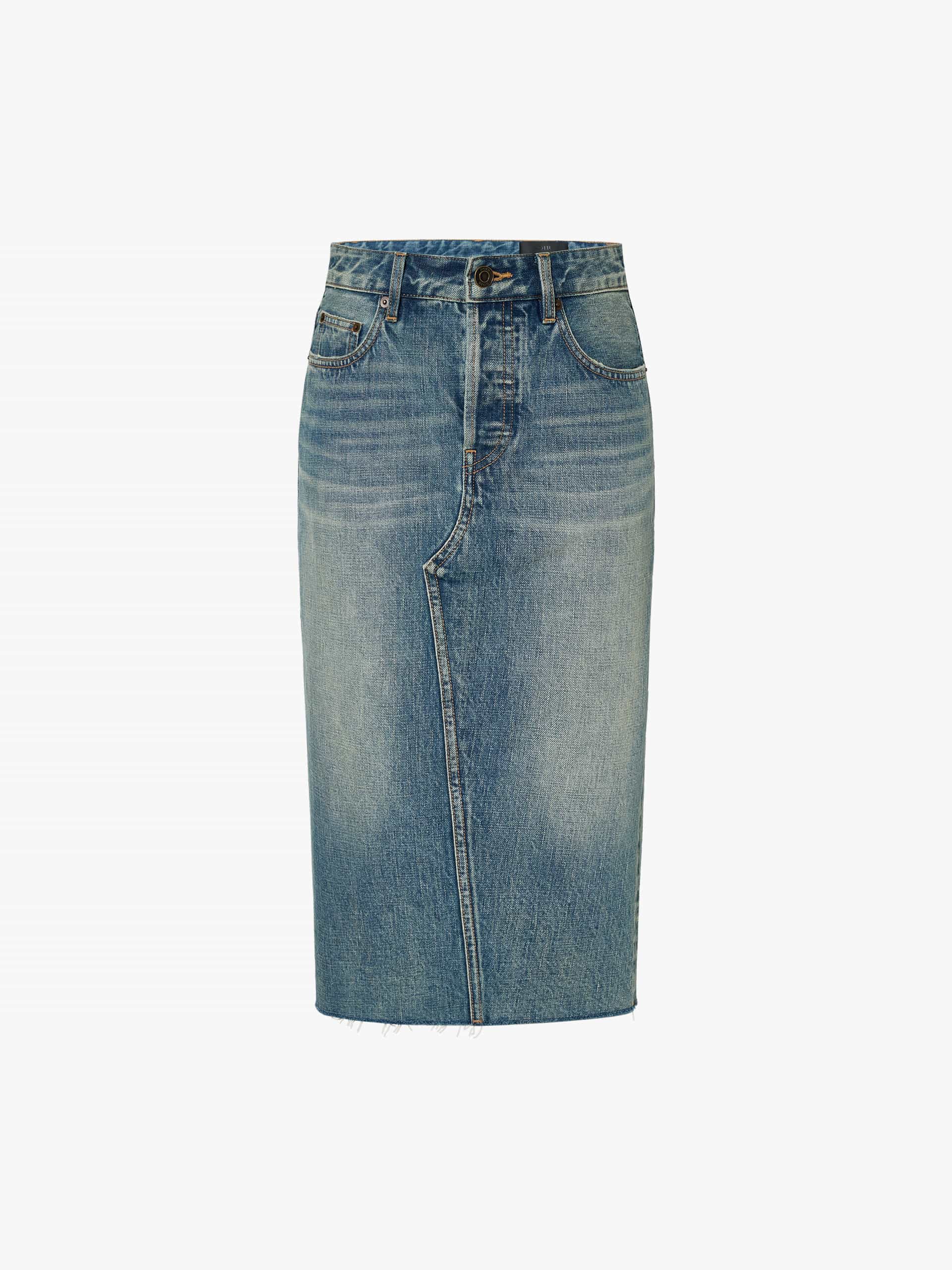 Stylish High Waist Back Slit Midi Denim Skirt for Women - Vintage Blue Denim A-Line Skirt Perfect for Casual Outfits, Date Nights & Office Wear