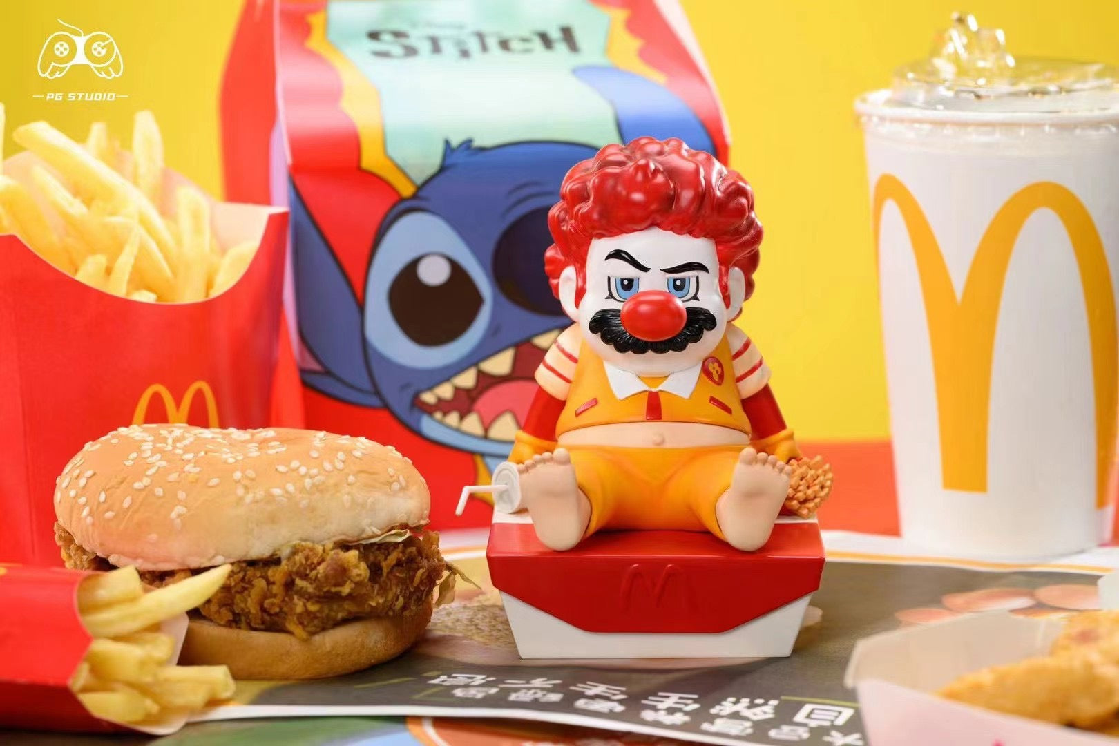 PG Studio McDonald's & KFC Mario Grandpa 2.0 Action Figure - Collectible Fast Food Character Toy for Gamers & Anime Fans - Perfect for Display, Gifts, and Themed Parties