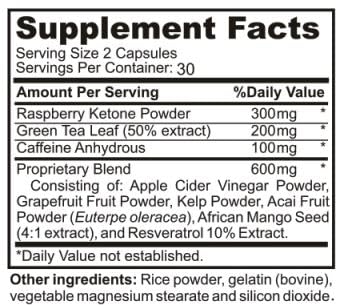 Raspberry Ketones Complex 120 Capsules (2 Pack) - 1200mg per Serving with African Mango, Apple Cider Vinegar, Green Tea, Resveratrol, Acai Fruit, Kelp & Grapefruit - Premium Weight Management Supplement for Metabolism Boost & Natural Fat Burning - Perfect for Keto Diet & Fitness Routines