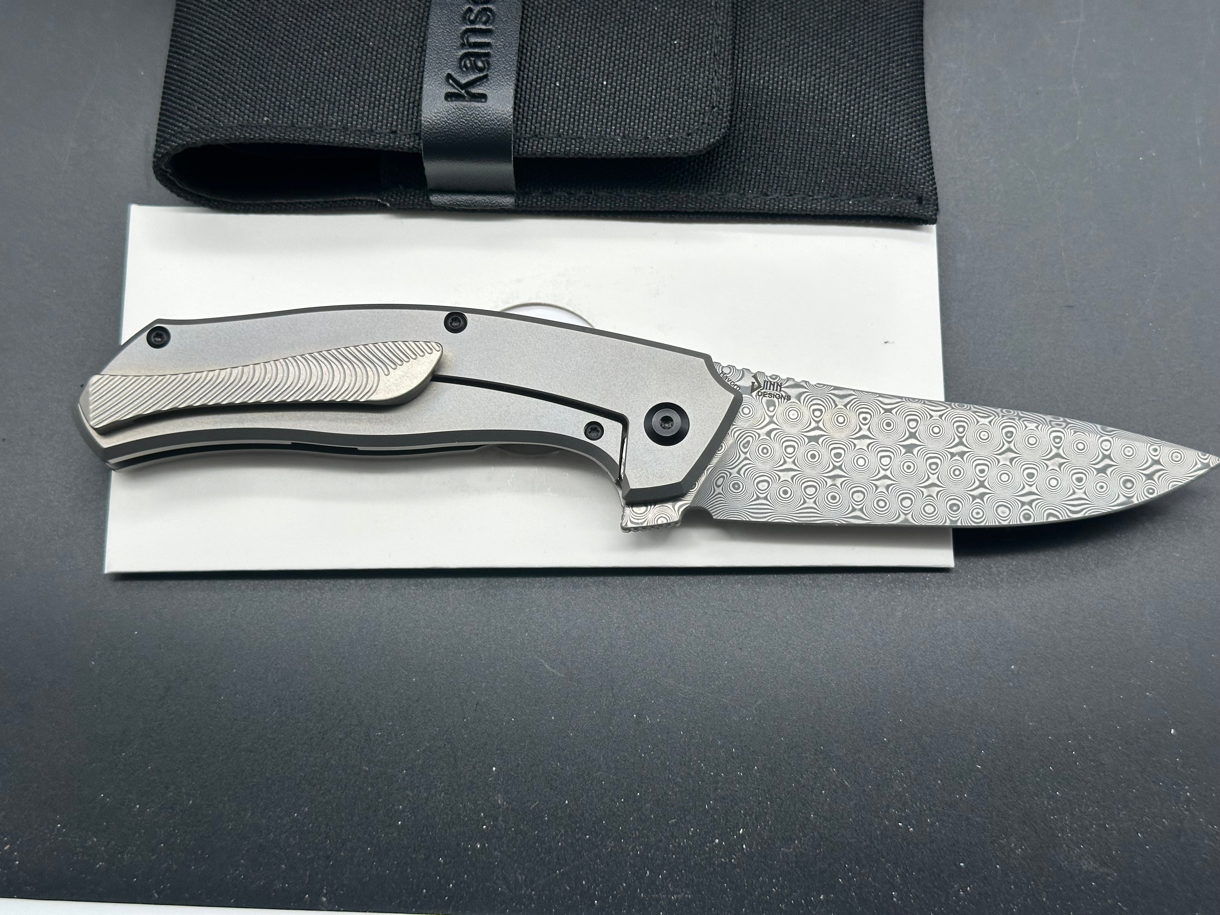 Kansept HAVORN Frame Lock Folding Knife - Black & White Carbon Fiber/Titanium Handle, 3.4