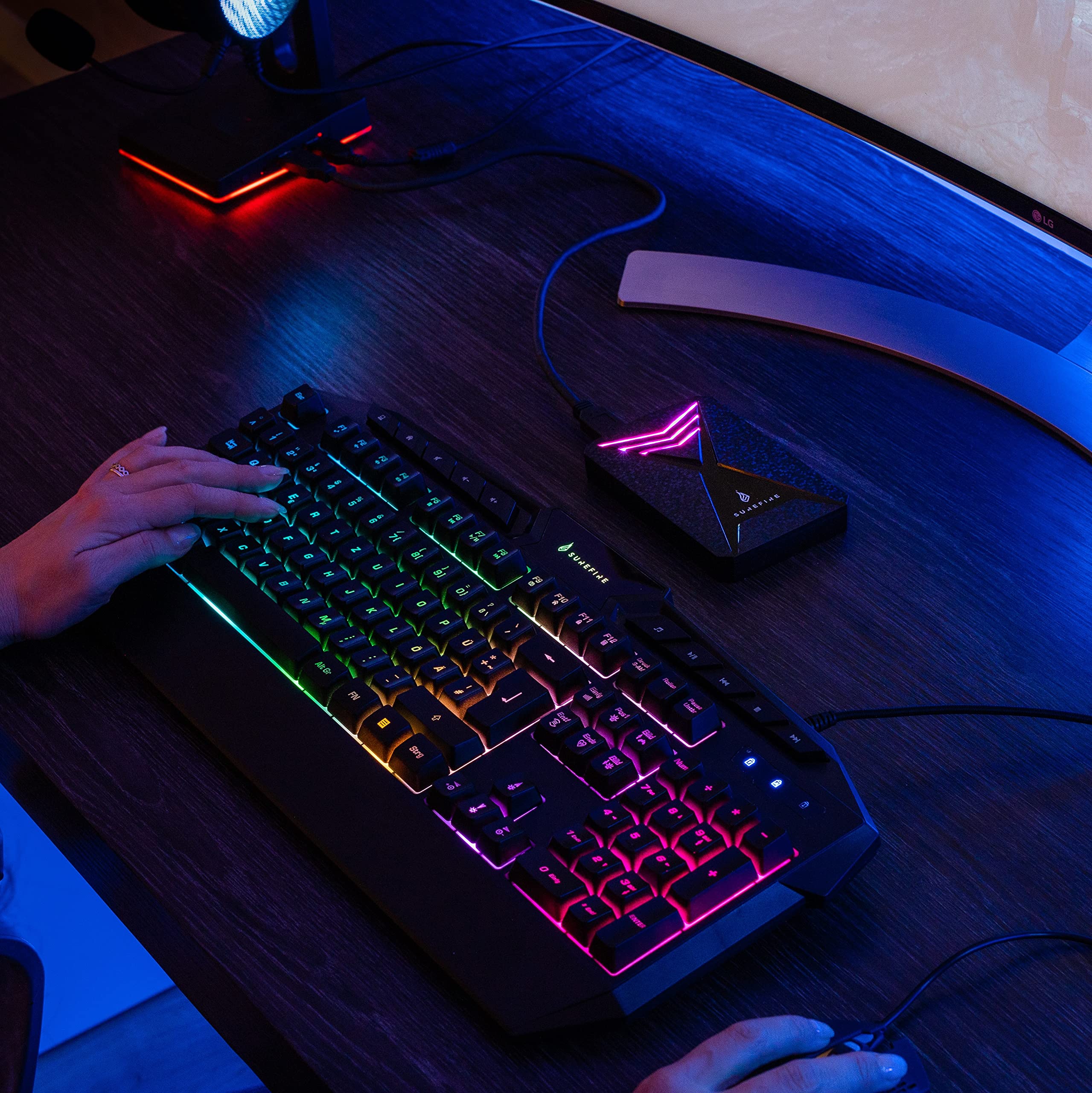 SureFire Kingpin Italian Gaming Keyboard - RGB Backlit Mechanical Keyboard with USB Cable, 25 Anti-Ghosting Keys, QWERTY Layout - Perfect for PC Gaming, Streaming & Office Work