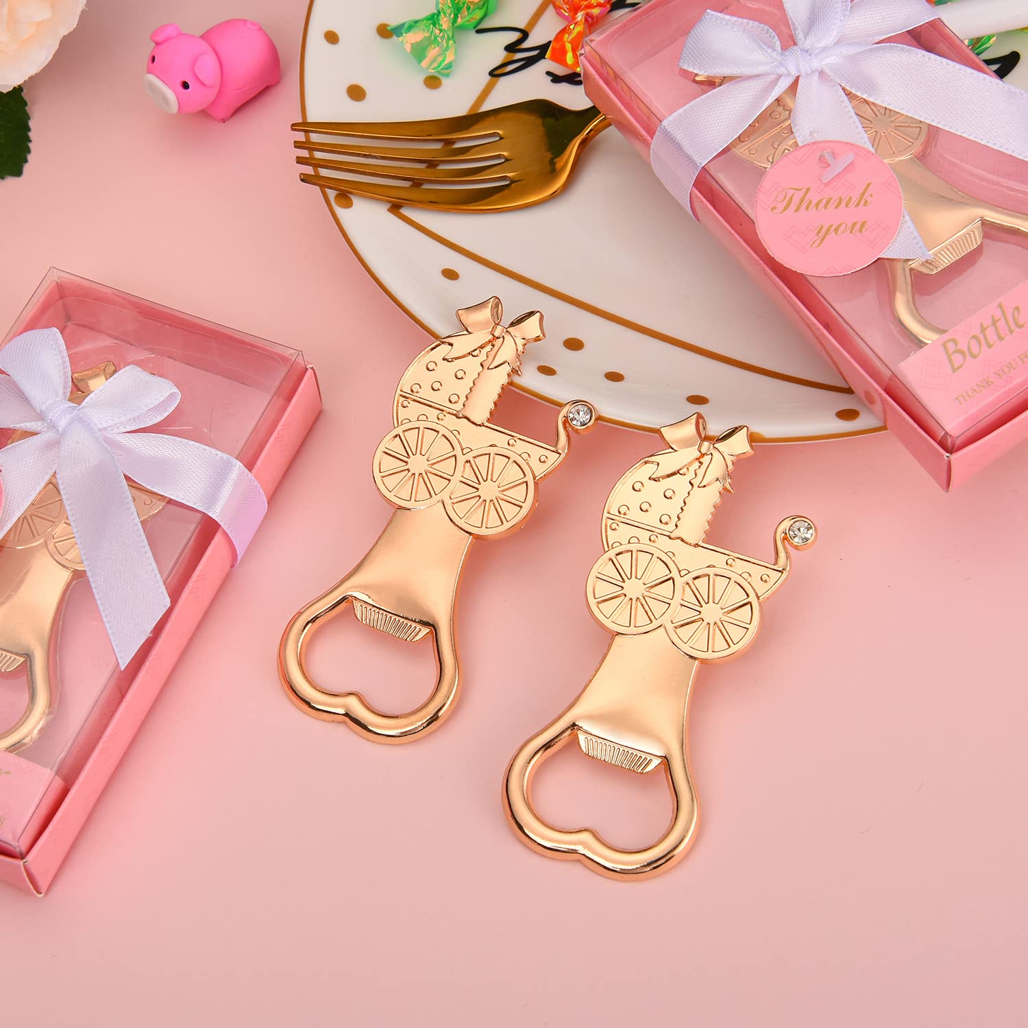 24-Pack Baby Shower Bottle Openers - Carriage Shape Gift Box for Party Favors & Decor