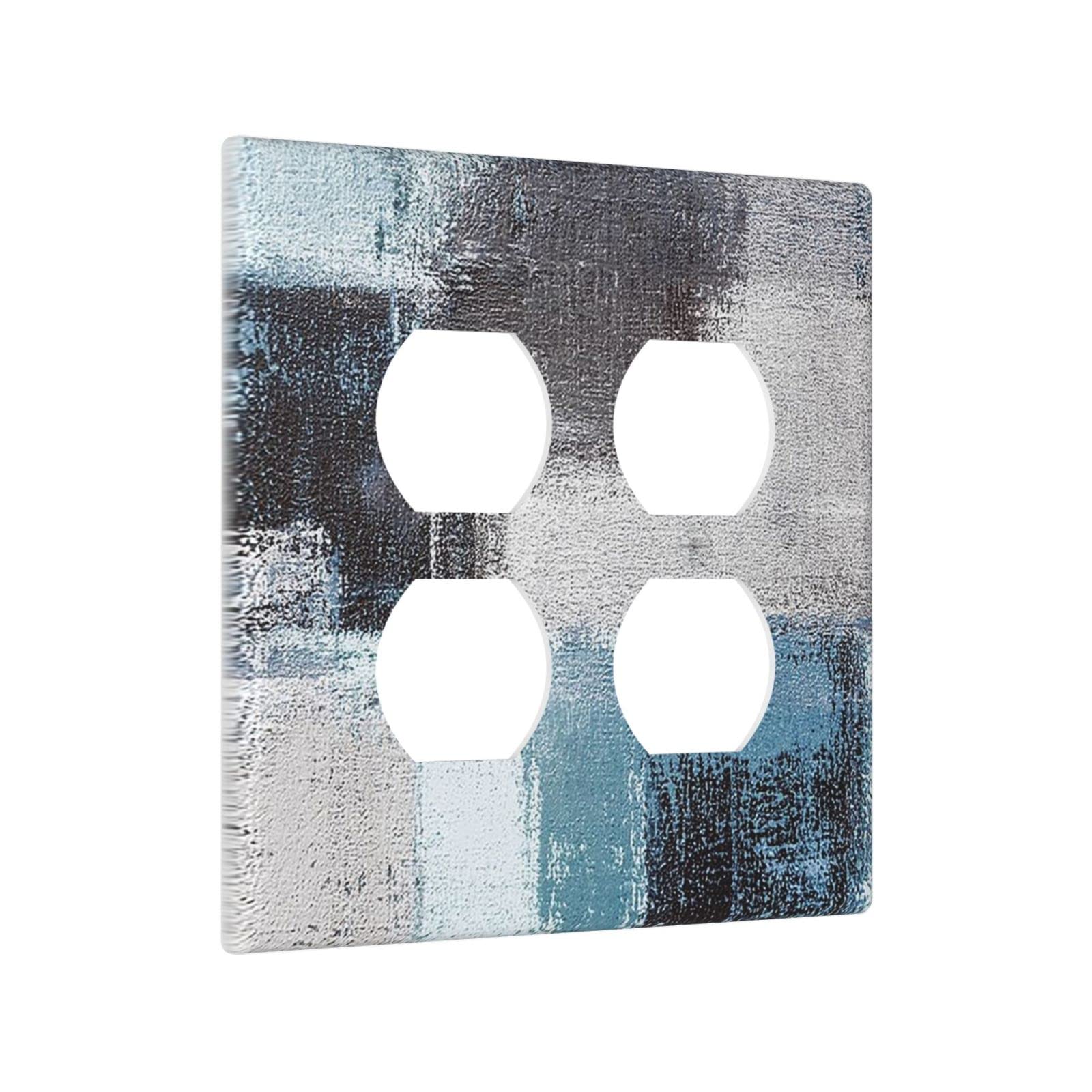 Abstract Blue Gray Black Wall Plate - Decorative 2 Gang Duplex Outlet Cover (4.5