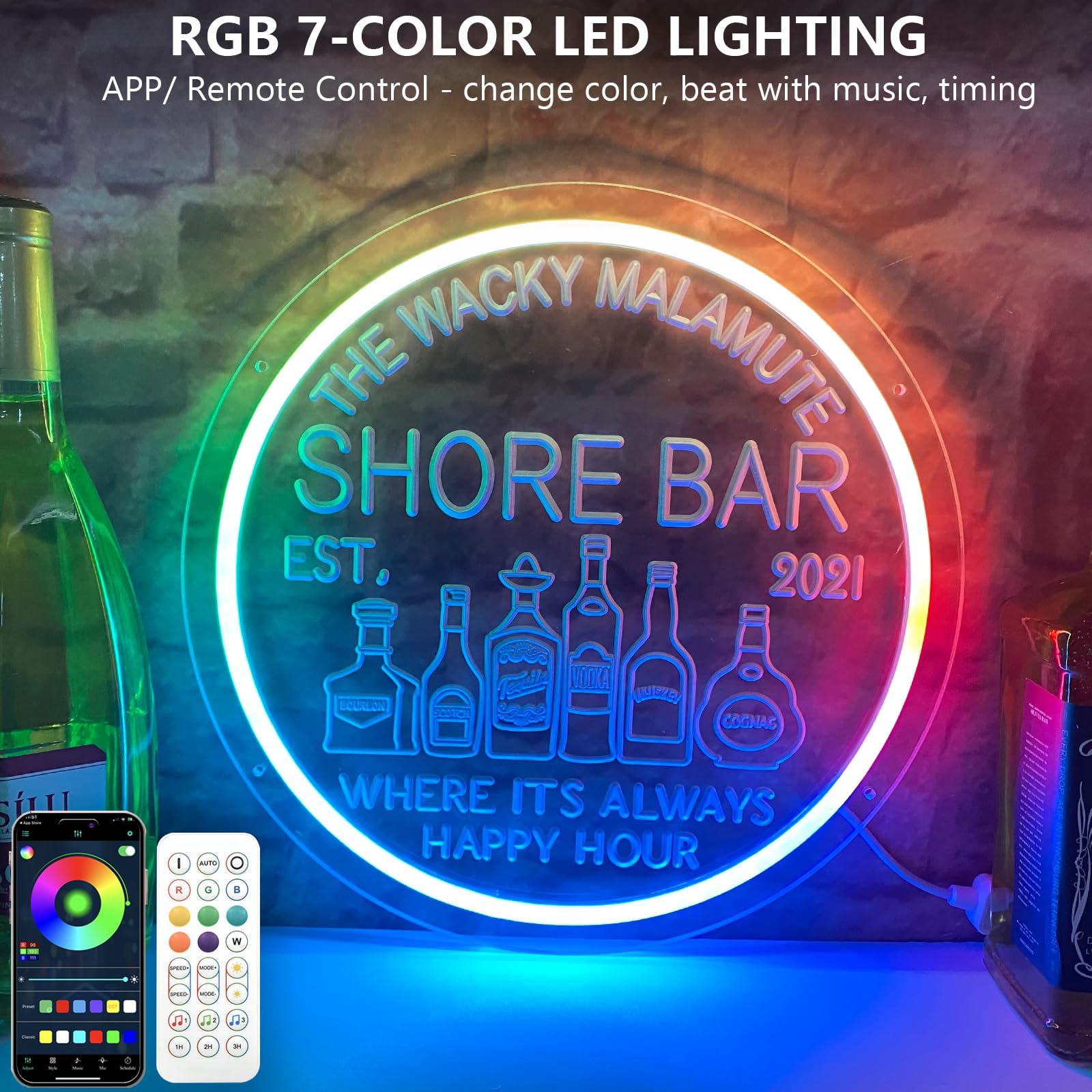 Custom Neon Sign with Remote - Personalized LED Dimmable Wall Light for Man Cave, Home Bar & Business Decor | 20''x20'' Birthday Gift for Men & Dad | Perfect for Bars, Bistros, Gaming Rooms & Gifts