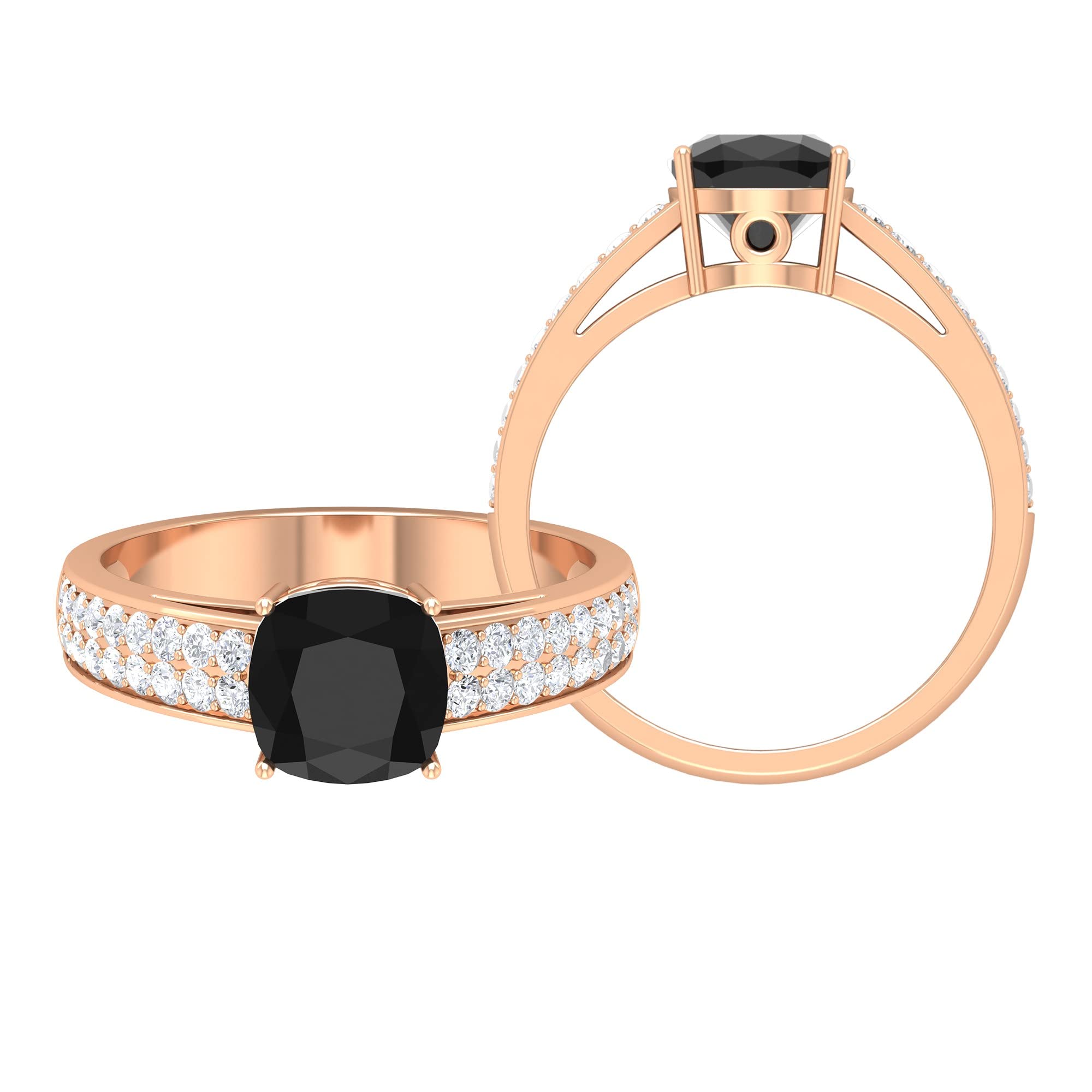 2.25 CT Black Onyx and Moissanite Ring - 7mm Cushion Cut Solitaire Engagement Ring in 14K Gold | Elegant Jewelry for Weddings, Anniversaries & Special Occasions