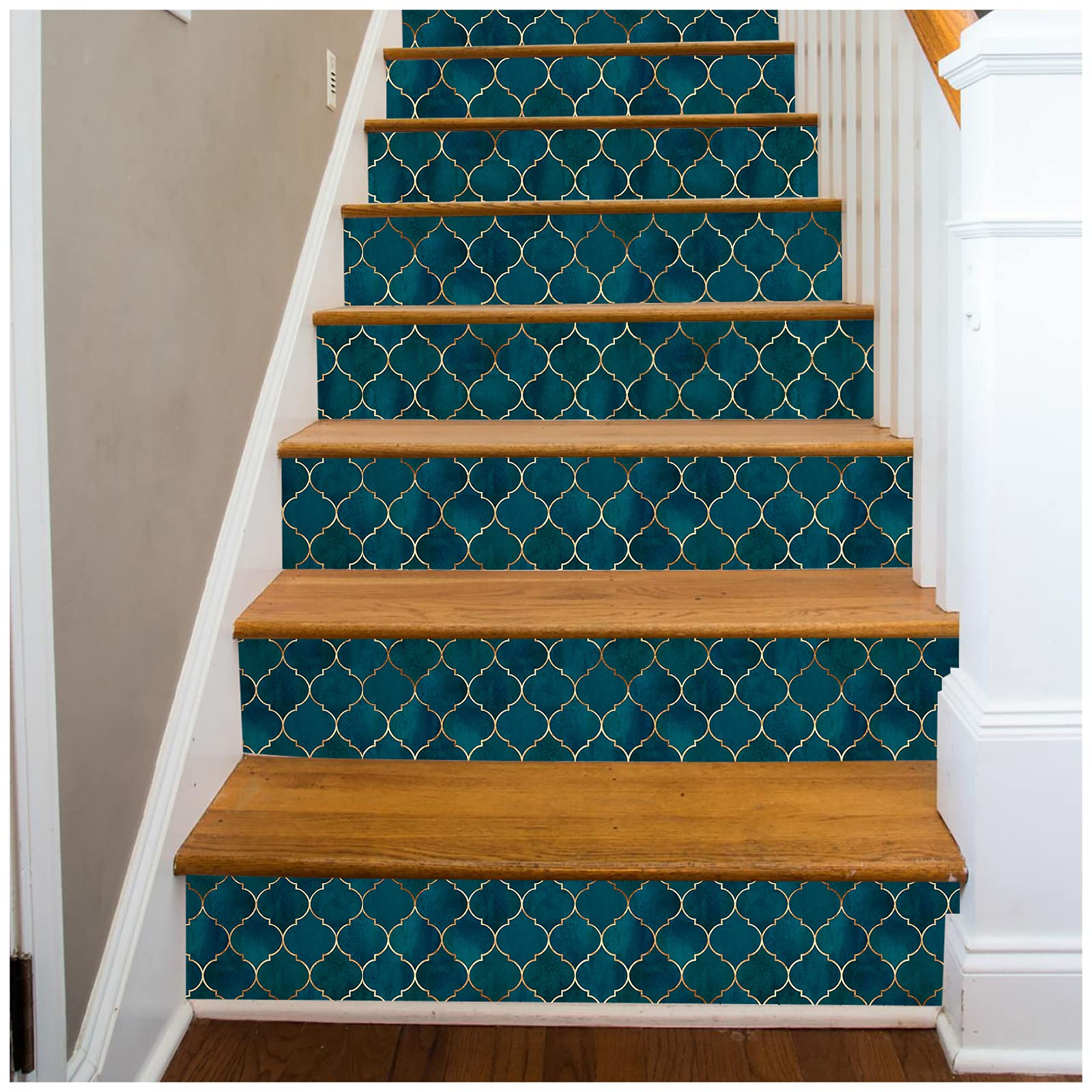 HaokHome Peel and Stick Wallpaper - Self-Adhesive Removable Wallpaper for Home & Bathroom Decor (17.7x118 inches) - Trellis Pattern in Emerald Green, Sapphire Blue & Gold - Perfect for Accent Walls, Nursery, Kitchen Backsplash & Rental Apartment Makeovers