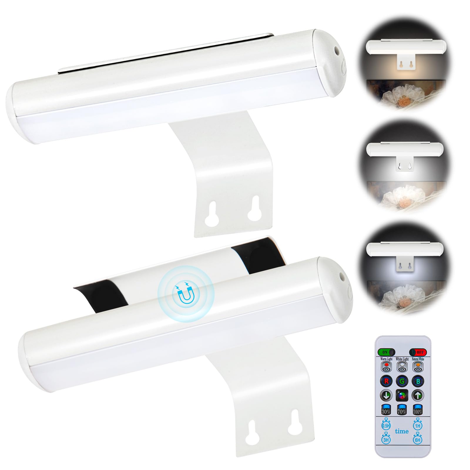 2 Pack Battery Operated Picture Lights with Remote Control - Dimmable LED Art Light with Timer for Wall Paintings, Photo Frames, Portraits & Dartboards - Metal Body for Living Room, Gallery & Home Decor