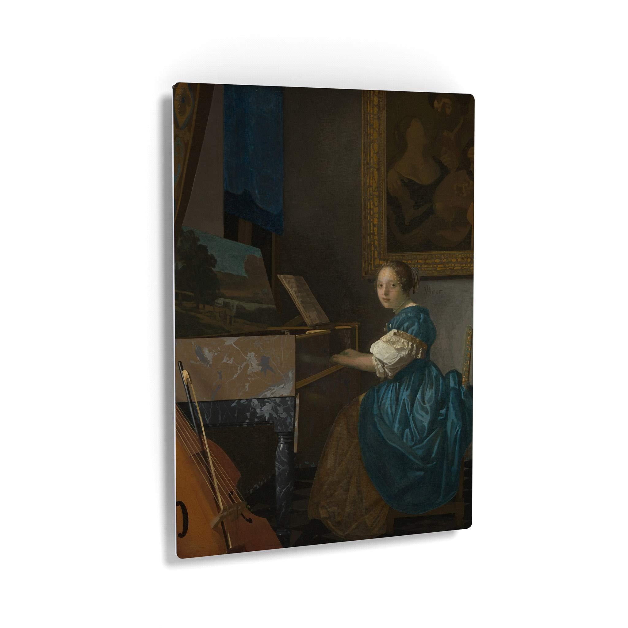 Johannes Vermeer 'Lady Seated at a Virginal' Classic Oil Painting Reproduction - Premium Metal Wall Art Print (30x20 Inch) | Famous Fine Art Home Decor | Ready to Hang | Made in USA | Perfect for Living Room, Bedroom & Office Decor