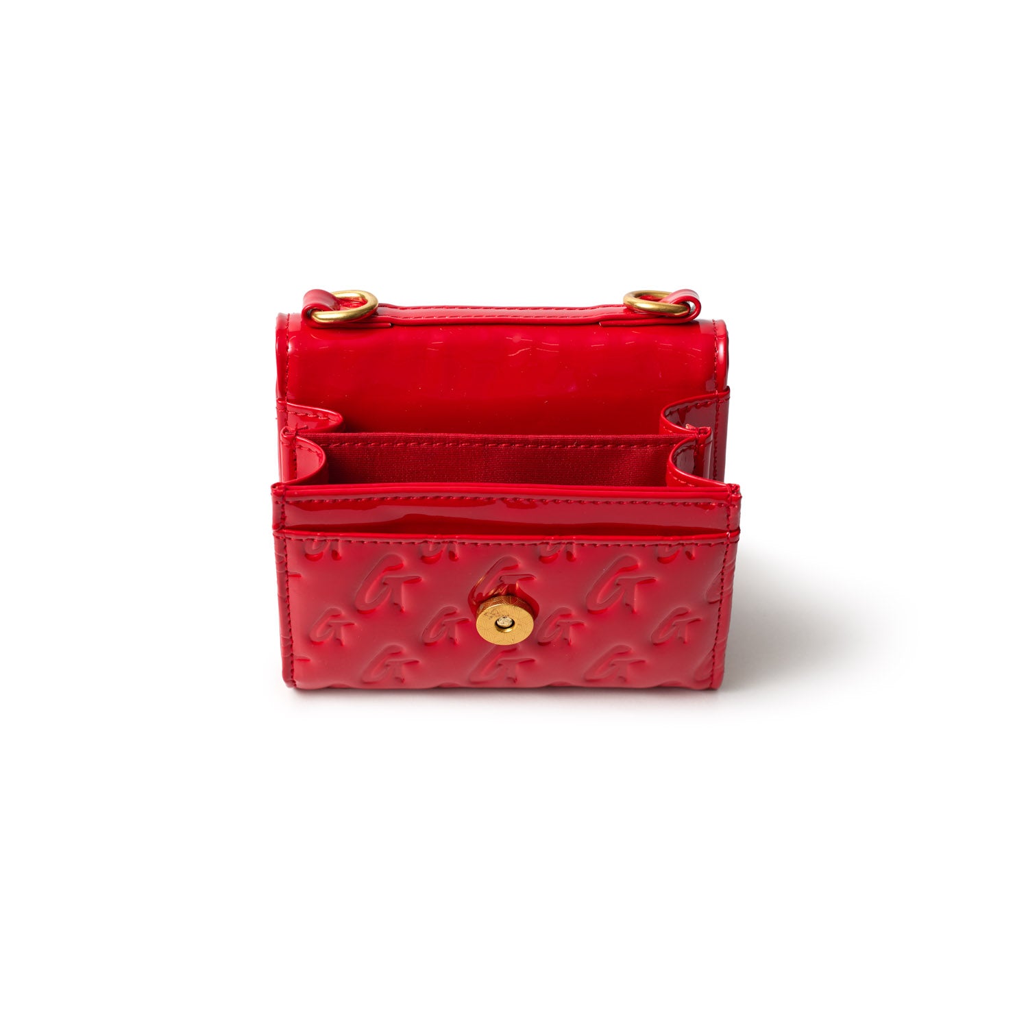 Luxury Monogram Gold Compact Wallet on Chain (WOC) with Mirror Red Interior - Perfect for Evening Parties, Date Nights & Special Occasions