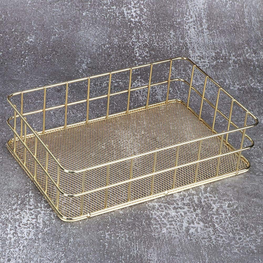 Golden Iron Storage Basket - Hollow Mesh Organizer for Home, Office & Bathroom Storage