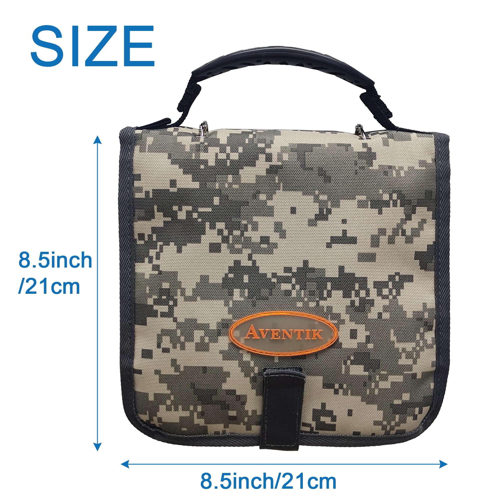 Aventik Fishing Tackle Binder - Waterproof Soft Bait Organizer Storage Bag 8.5x8.5x1.1 Inch - Camouflage Design for Saltwater & Freshwater Fishing Gear Protection - Perfect for Boat, Kayak and Shore Fishing Trips