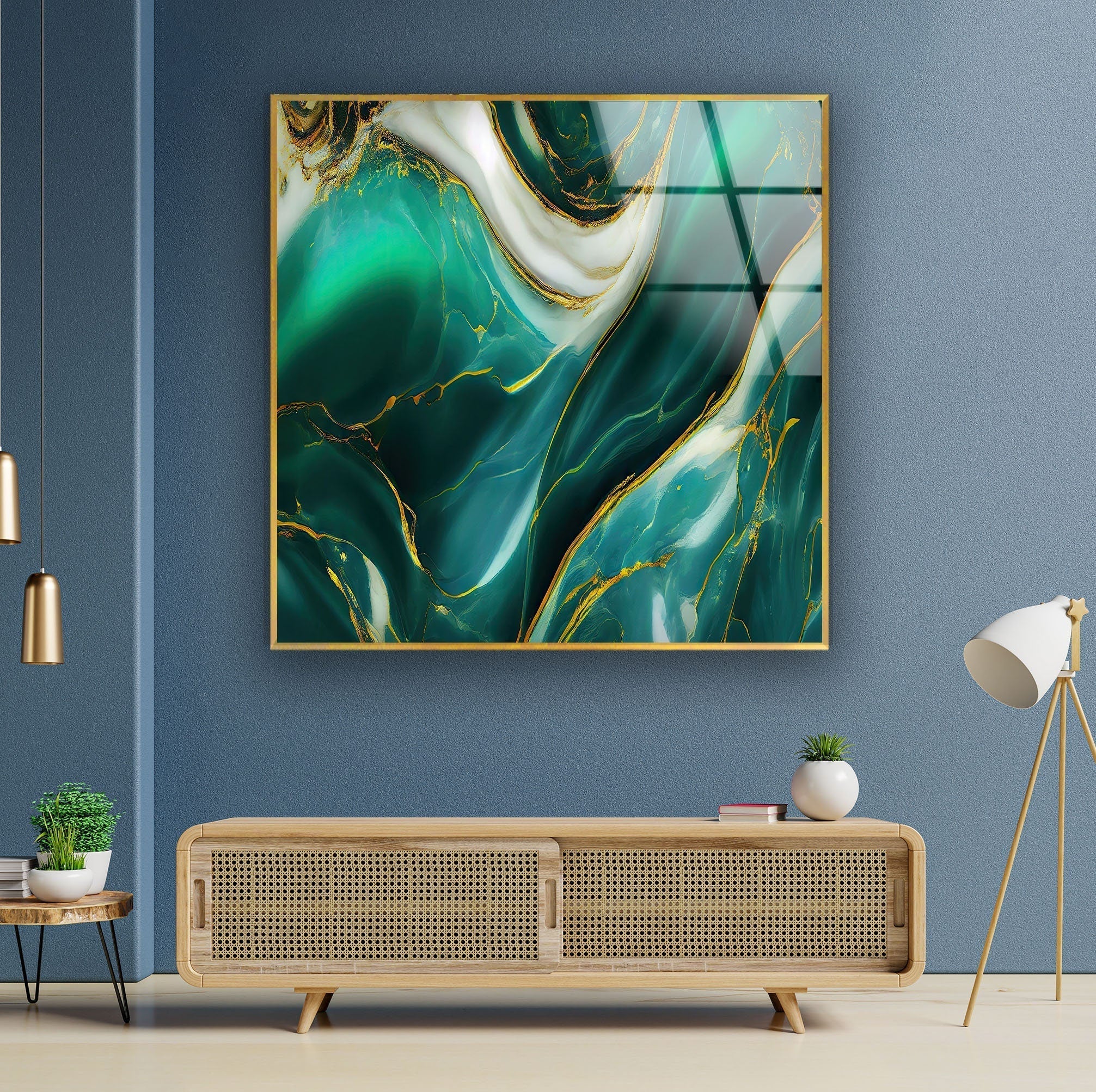 Abstract Green Marble Glass Wall Art - Modern Home Decor for Living Room, Bedroom & Office - Handmade Glass Mosaic Artwork - Unique Gift Idea for Housewarming & Wedding