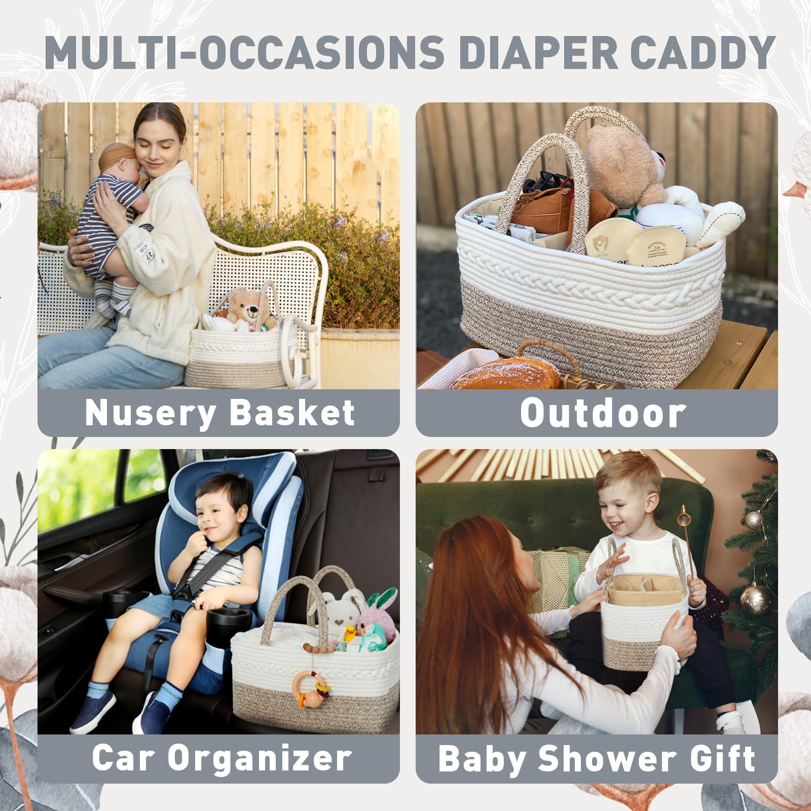 Miss Fong Portable Diaper Caddy Organizer with Removable Dividers - Travel Baby Changing Station for Newborns & Car Essentials Storage (Natural) | Perfect for Nursery, On-the-Go Parents & Road Trips